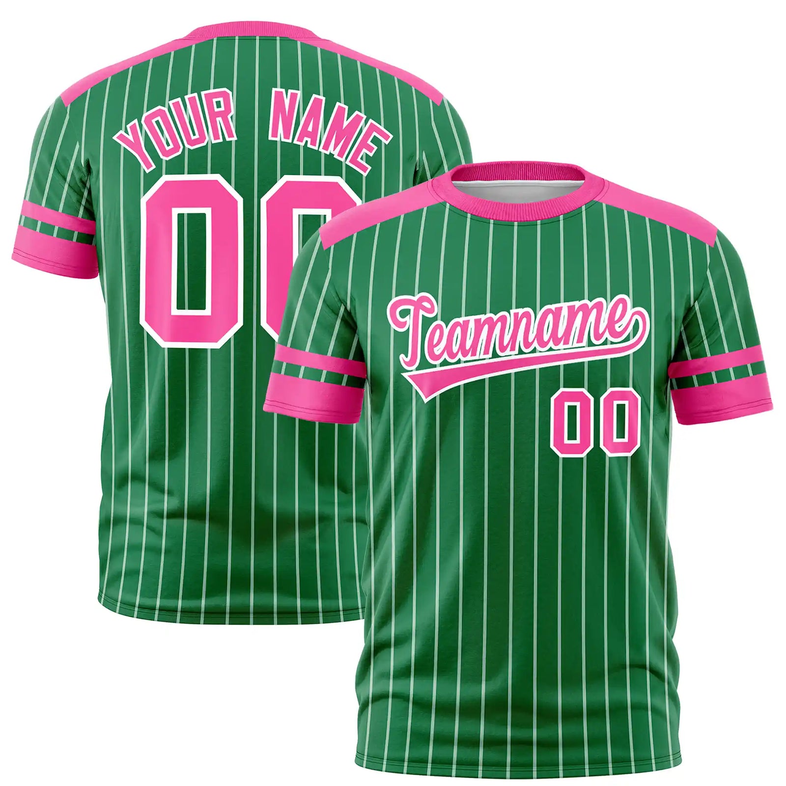 Custom Kelly Green White-Pink Pinstripe Pattern Design Performance T-Shirt
