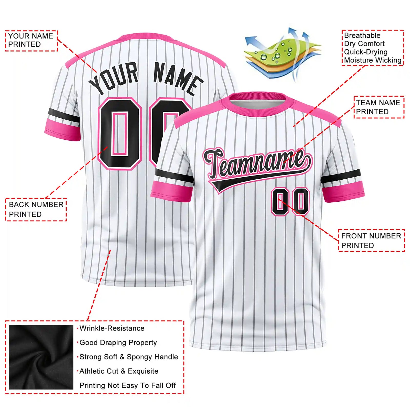 Custom White Gray-Pink Pinstripe Pattern Design Performance T-Shirt