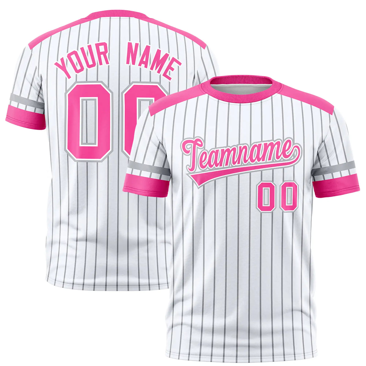 Custom White Gray-Pink Pinstripe Pattern Design Performance T-Shirt