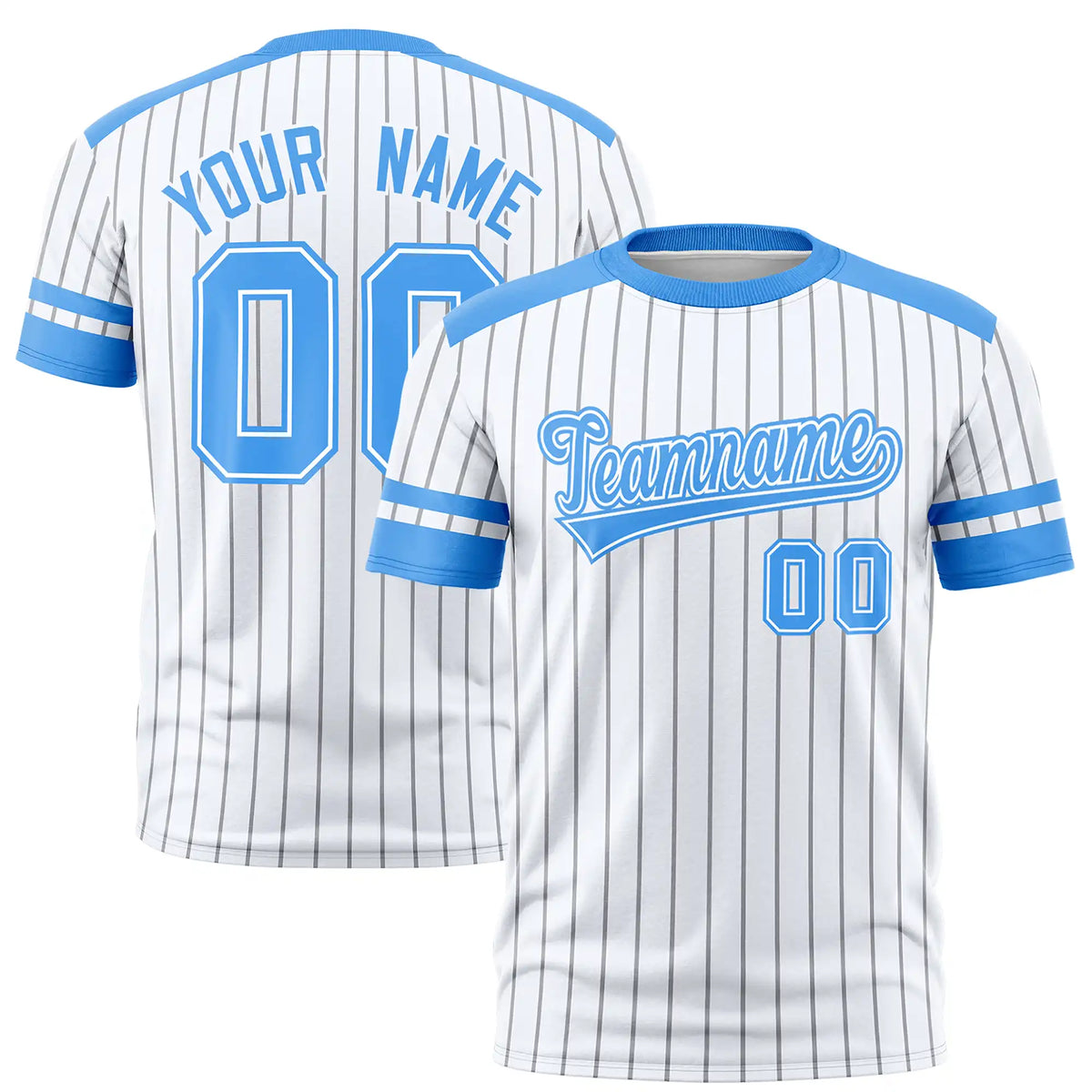 Custom White Gray-Powder Blue Pinstripe Pattern Design Performance T-Shirt