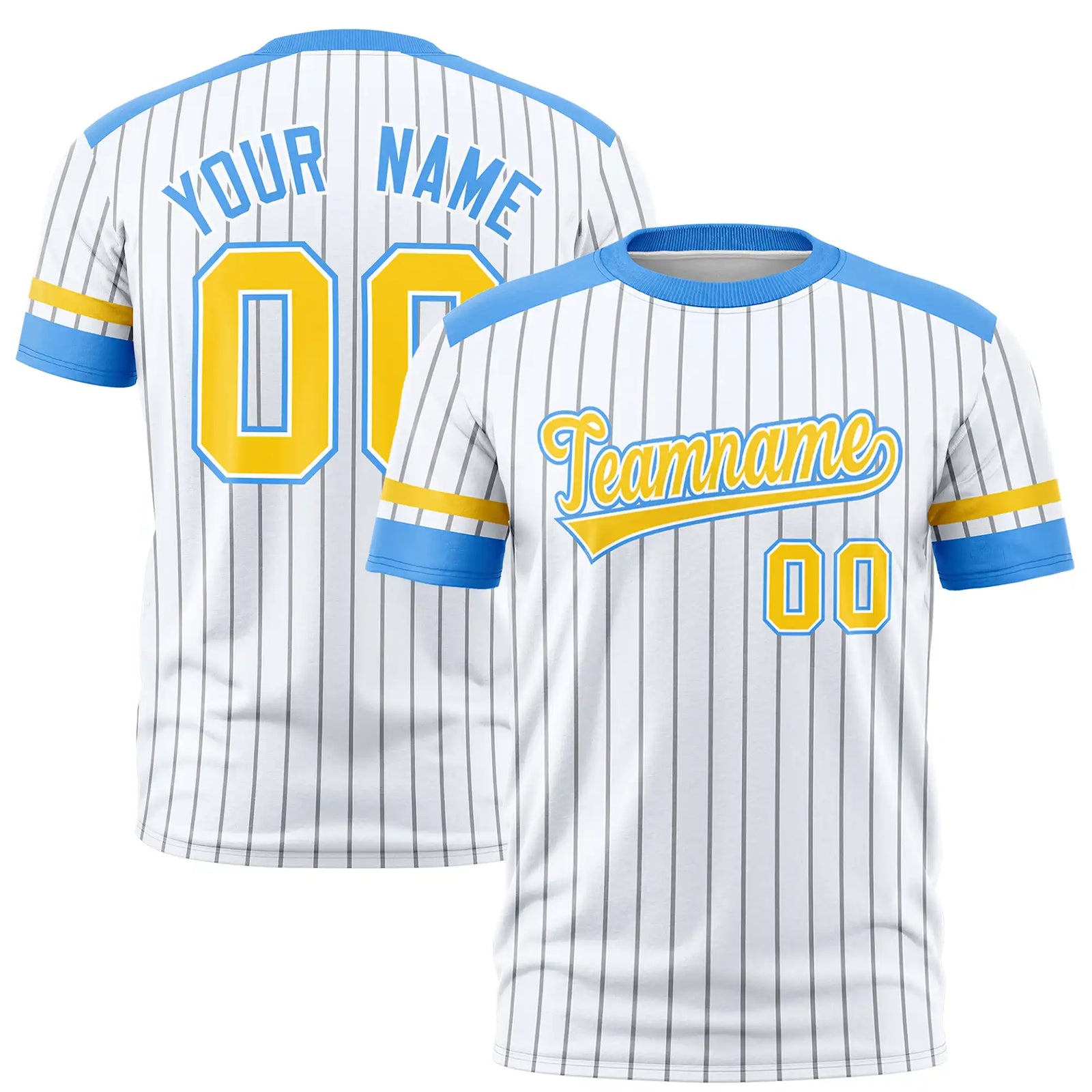 Custom White Gray-Powder Blue Pinstripe Pattern Design Performance T-Shirt