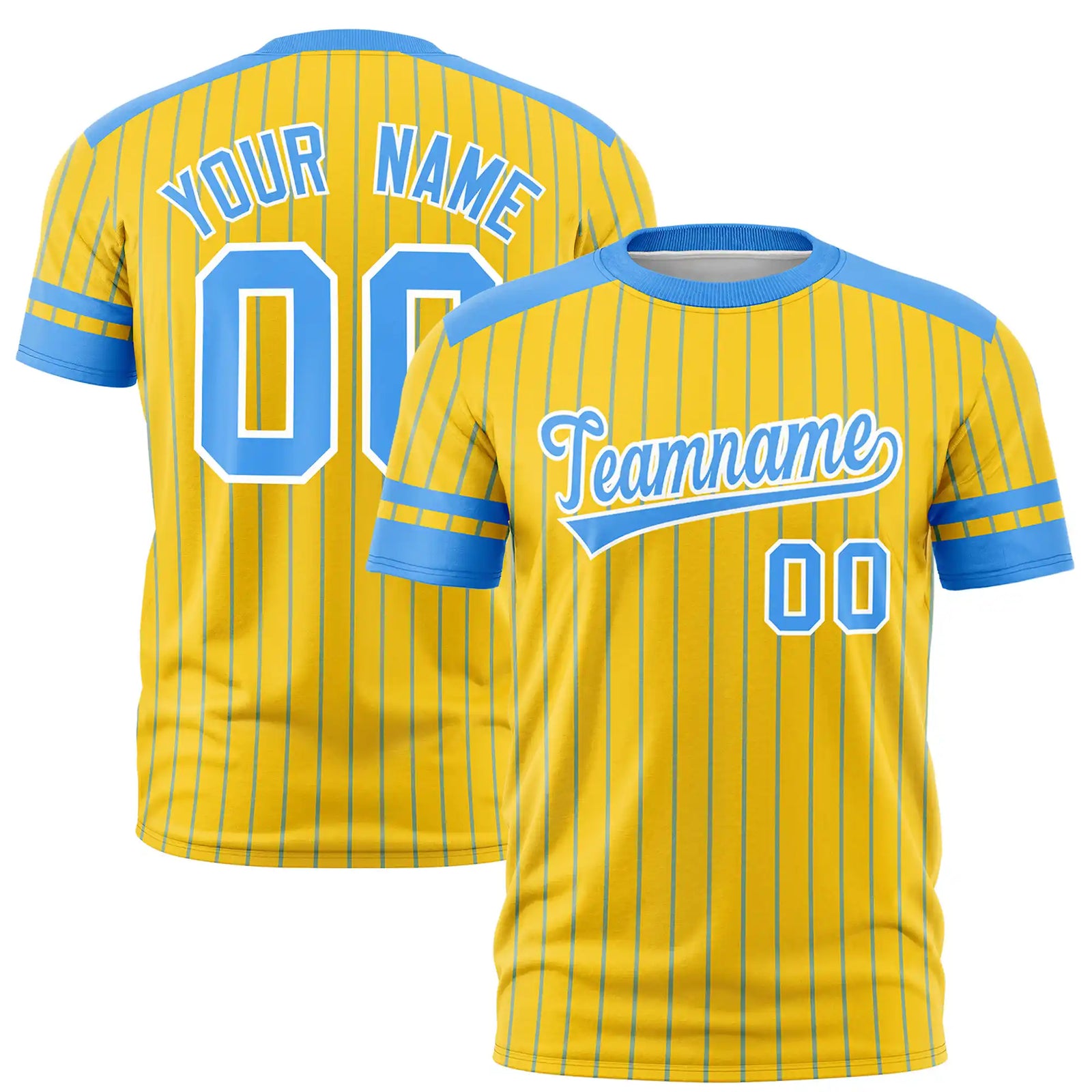 Custom Gold01 Powder Blue-Powder Blue Pinstripe Pattern Design Performance T-Shirt