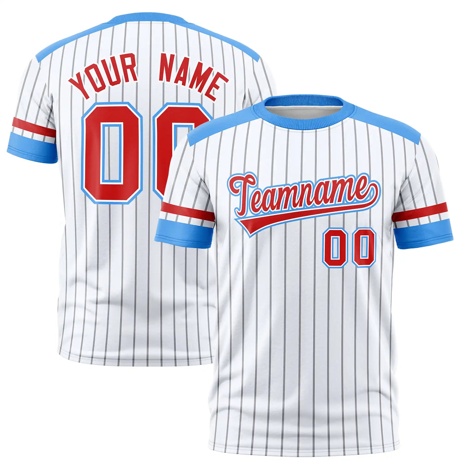 Custom White Gray-Powder Blue Pinstripe Pattern Design Performance T-Shirt