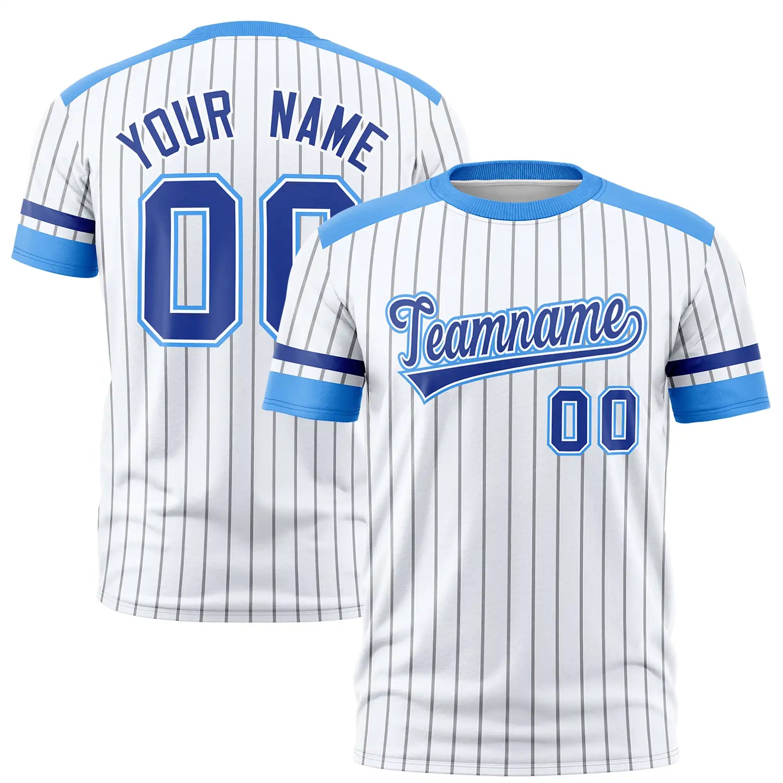 Custom White Gray-Powder Blue Pinstripe Pattern Design Performance T-Shirt