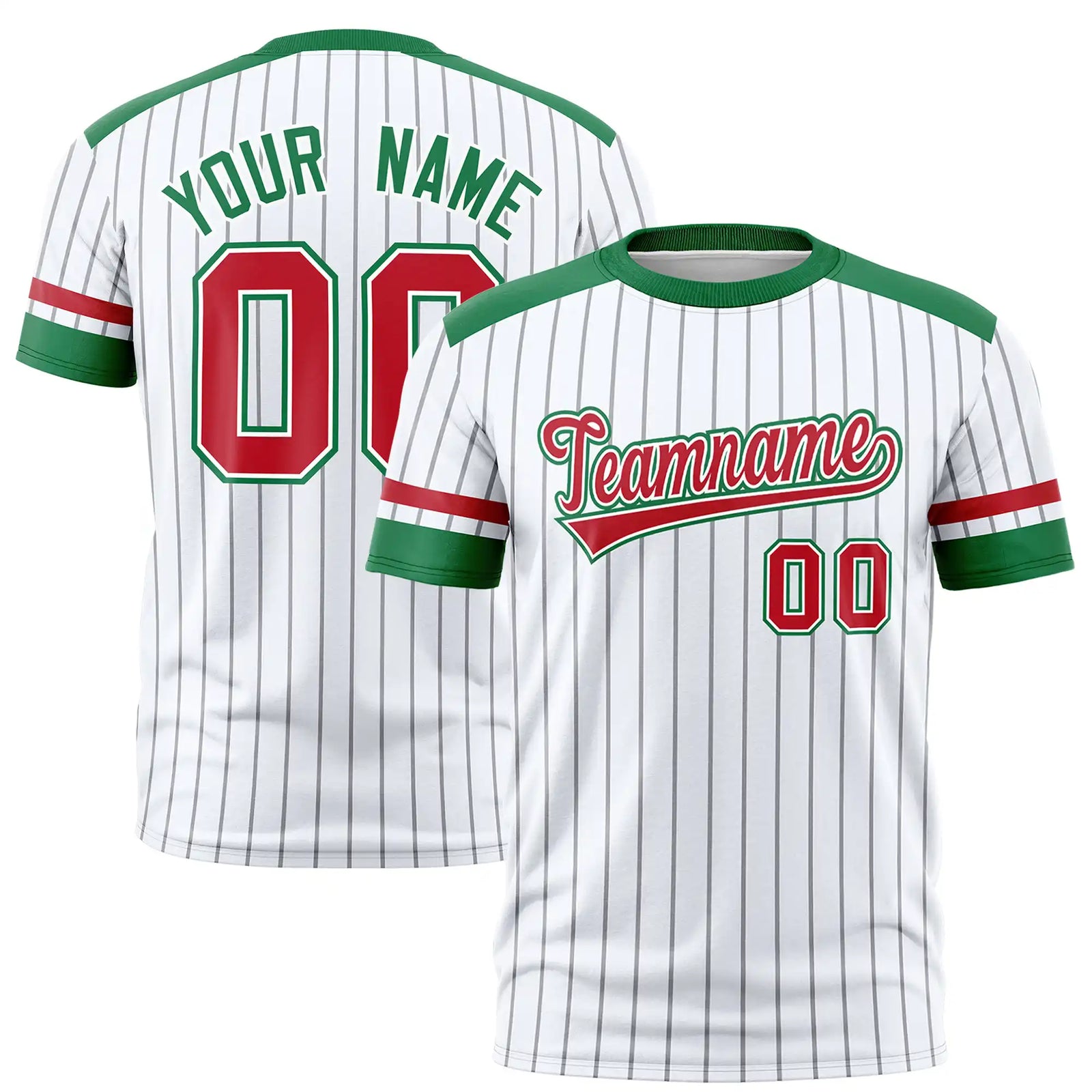 Custom White Gray-Kelly Green Pinstripe Pattern Design Performance T-Shirt