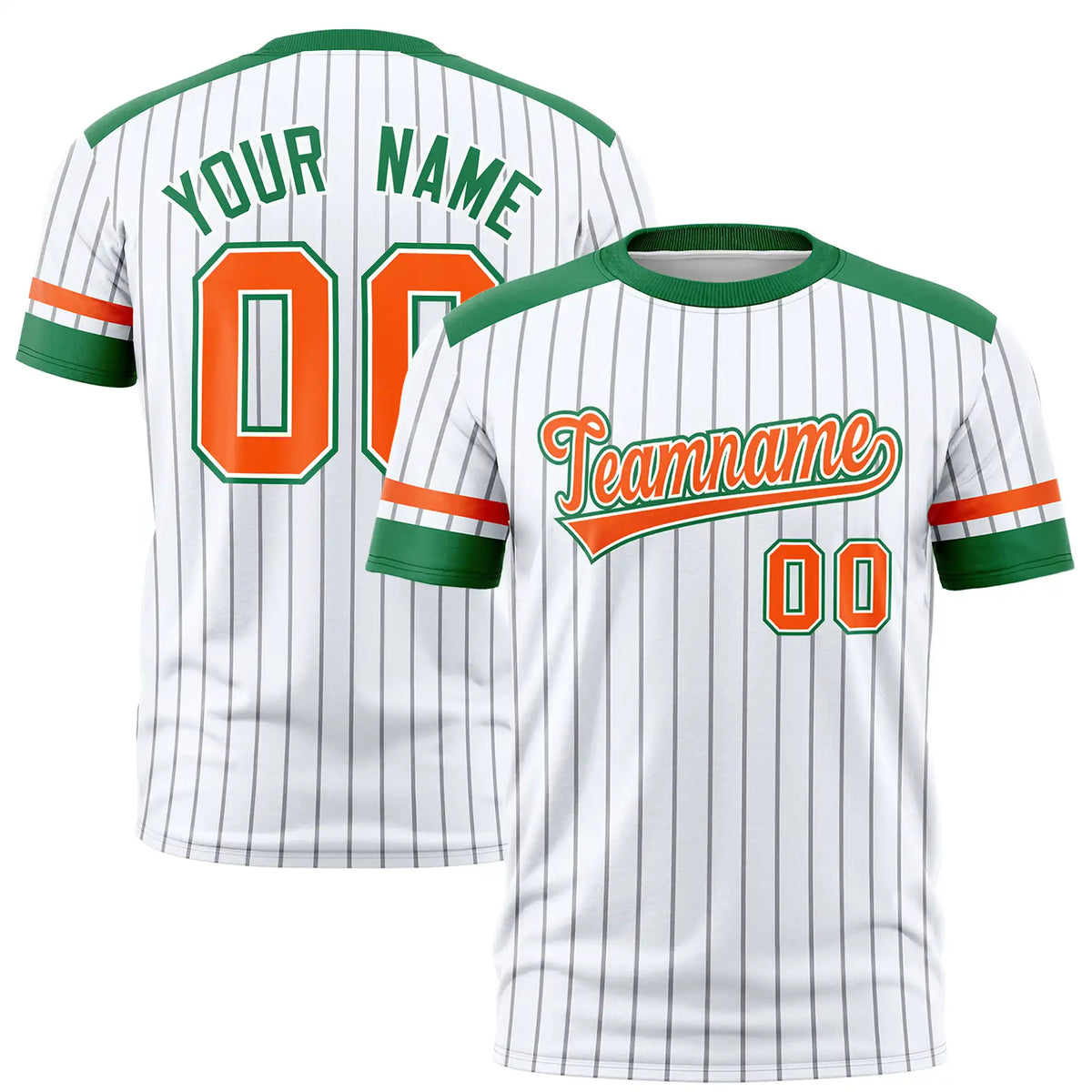 Custom White Gray-Kelly Green Pinstripe Pattern Design Performance T-Shirt