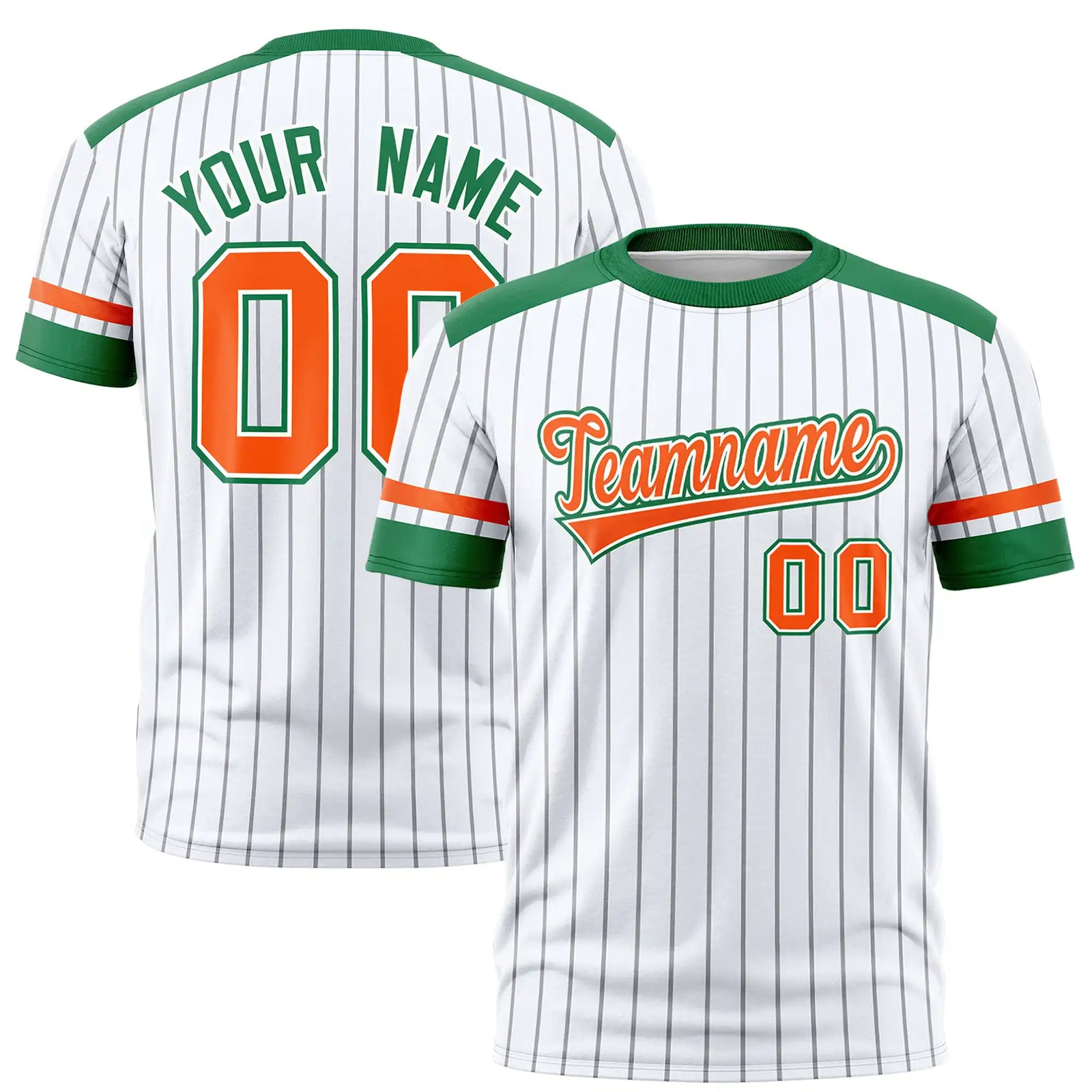 Custom White Gray-Kelly Green Pinstripe Pattern Design Performance T-Shirt