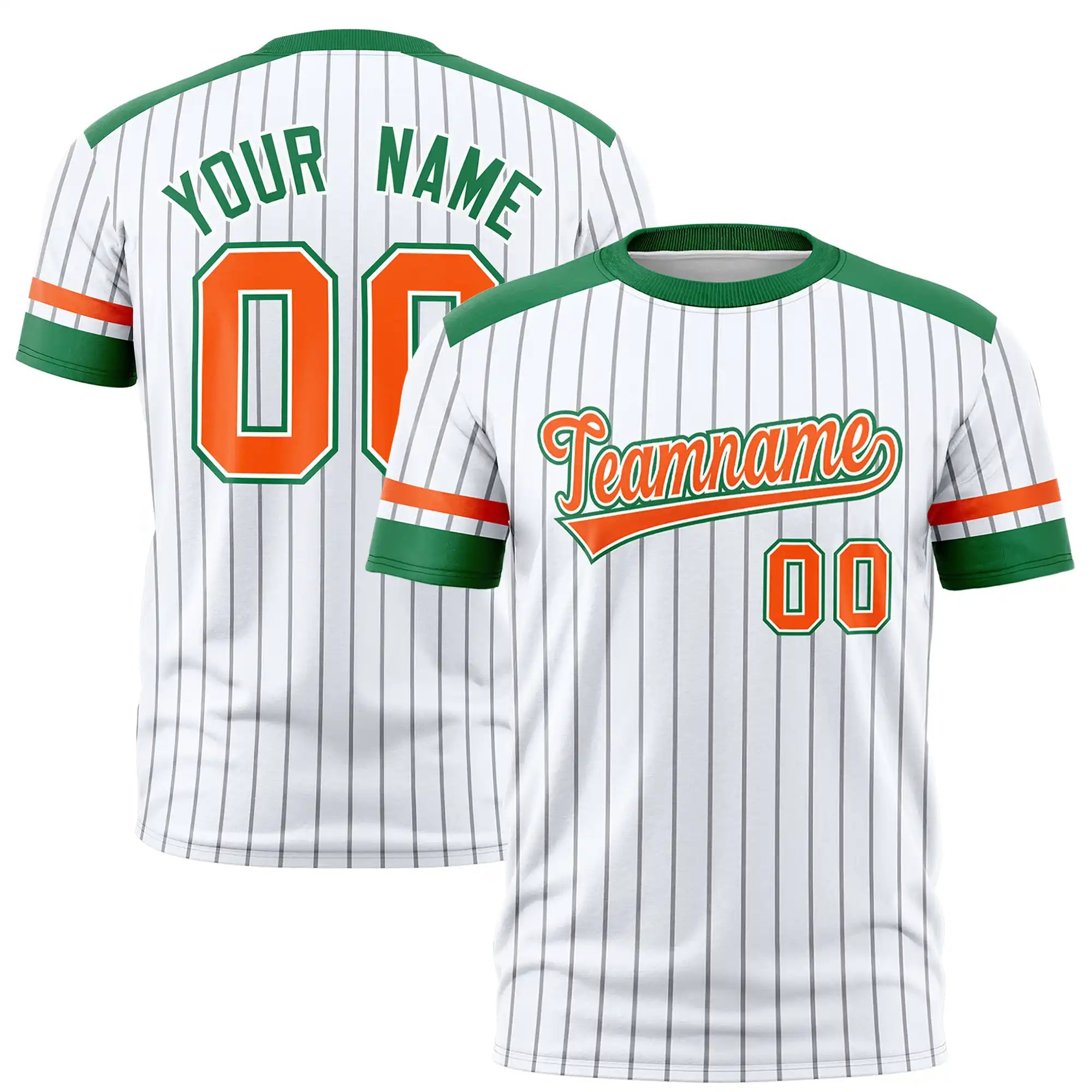 Custom White Gray-Kelly Green Pinstripe Pattern Design Performance T-Shirt