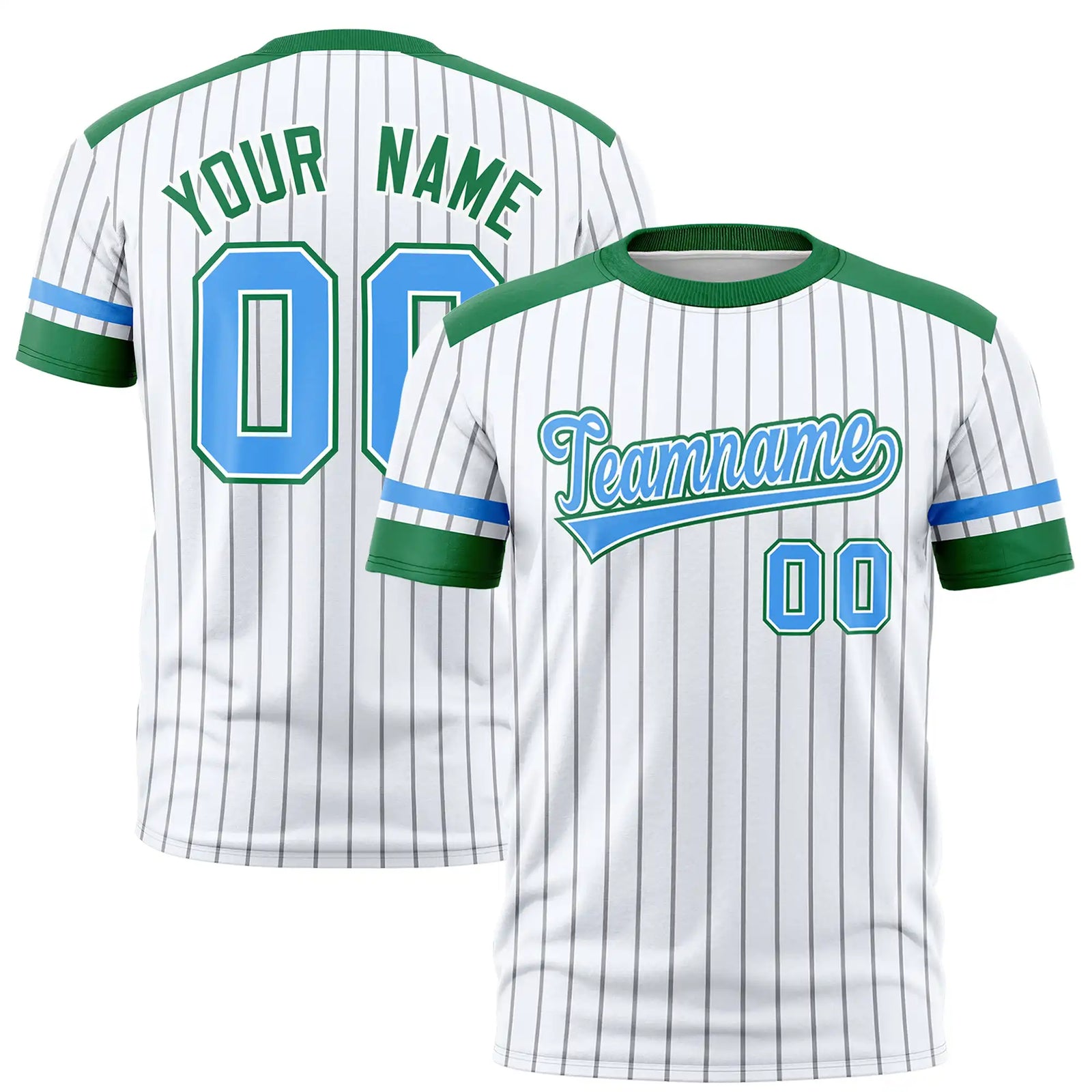 Custom White Gray-Kelly Green Pinstripe Pattern Design Performance T-Shirt