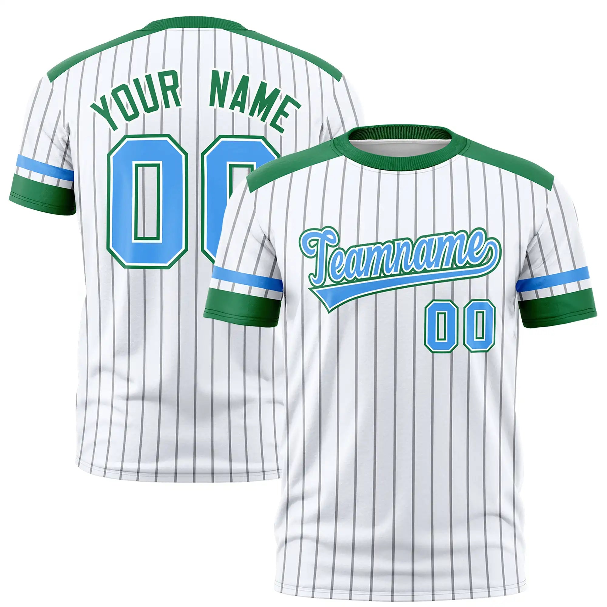 Custom White Gray-Kelly Green Pinstripe Pattern Design Performance T-Shirt