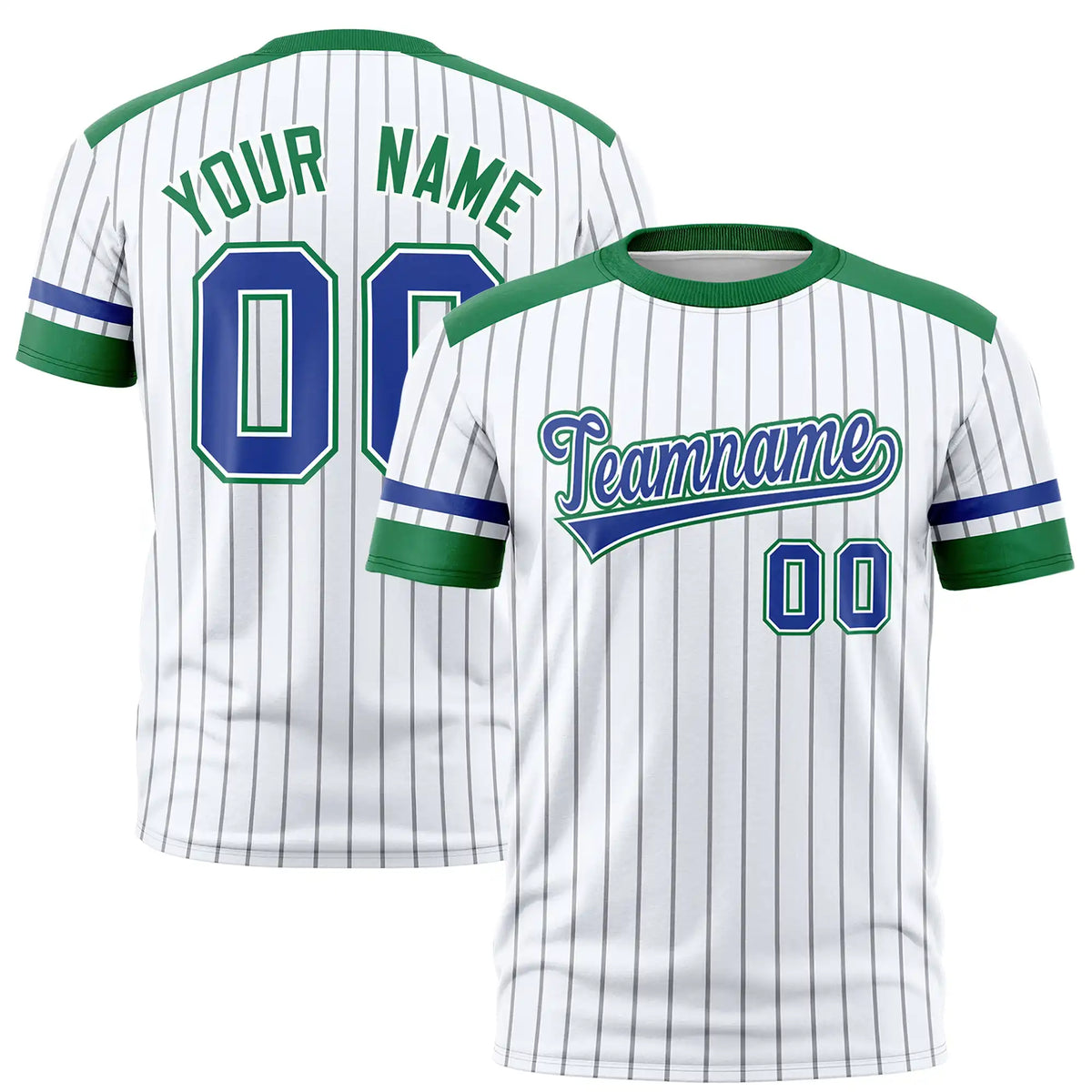 Custom White Gray-Kelly Green Pinstripe Pattern Design Performance T-Shirt