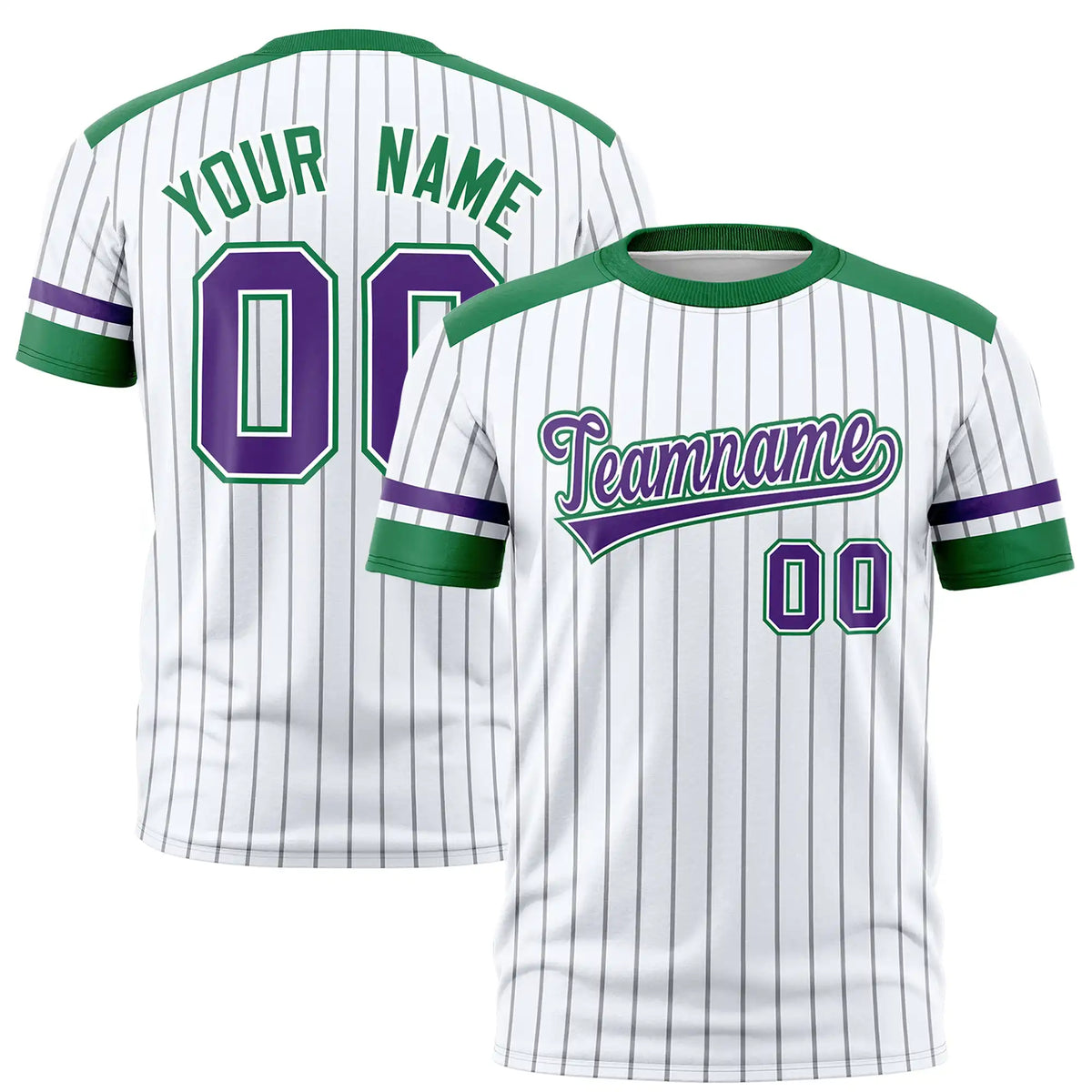 Custom White Gray-Kelly Green Pinstripe Pattern Design Performance T-Shirt