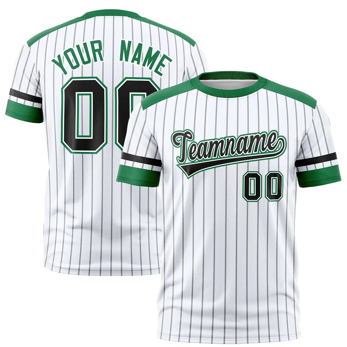 Custom White Gray-Kelly Green Pinstripe Pattern Design Performance T-Shirt