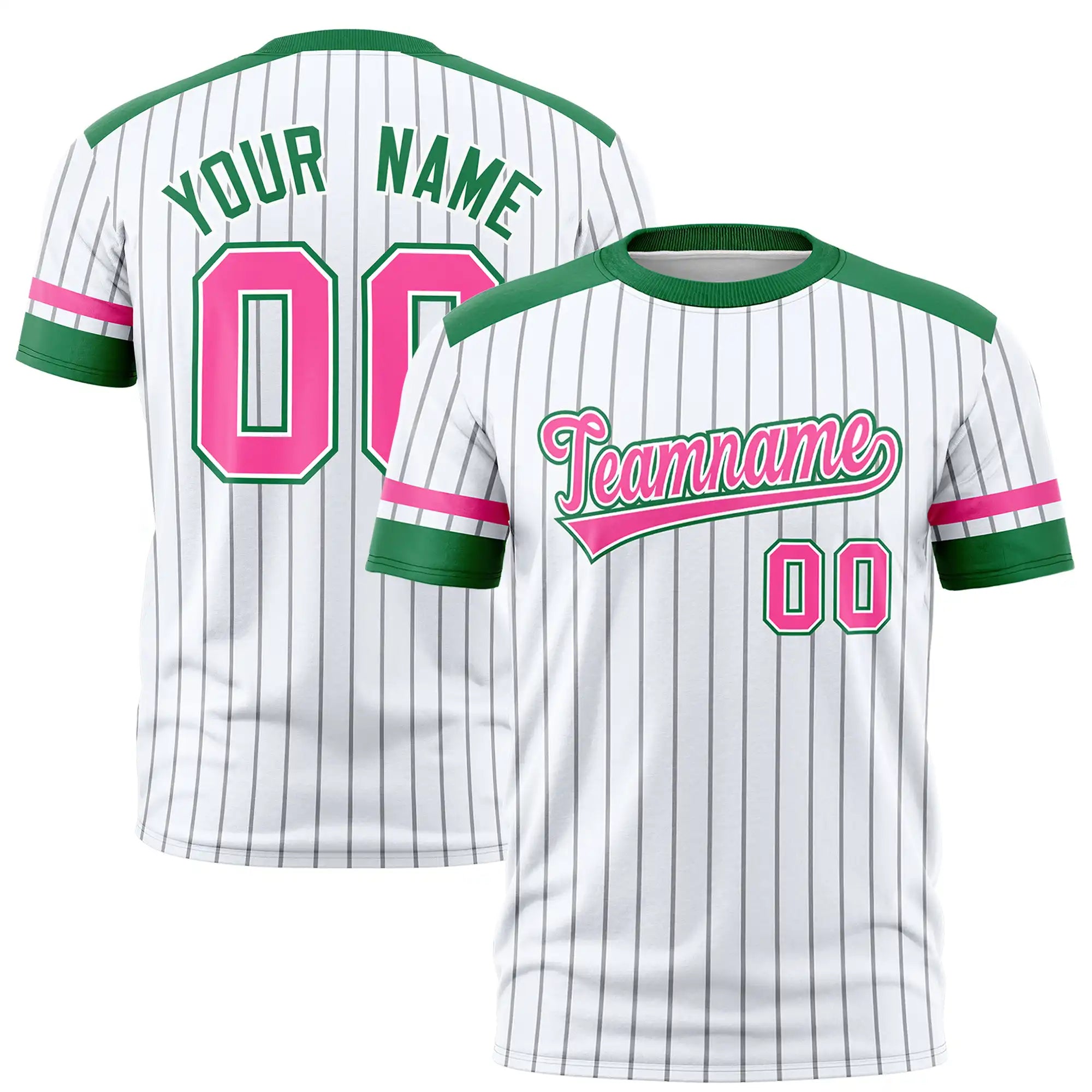 Custom White Gray-Kelly Green Pinstripe Pattern Design Performance T-Shirt