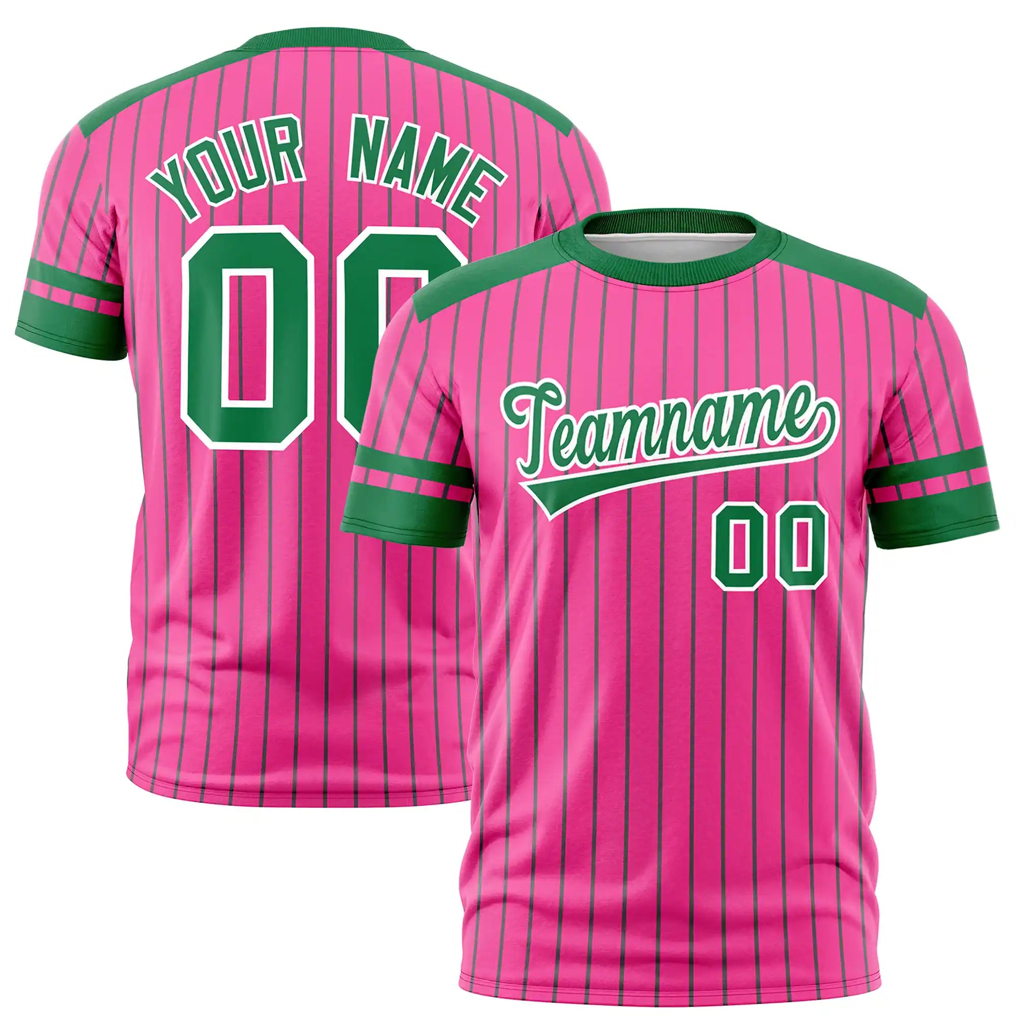 Custom Pink Kelly Green-Kelly Green Pinstripe Pattern Design Performance T-Shirt