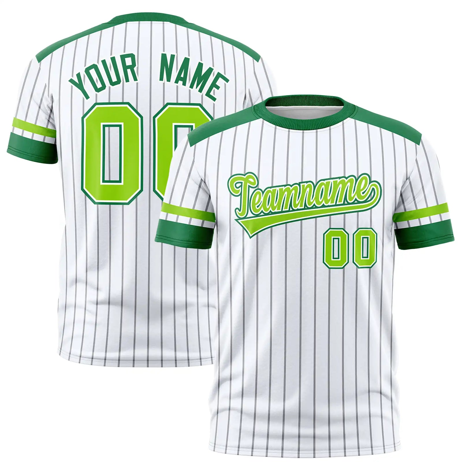 Custom White Gray-Kelly Green Pinstripe Pattern Design Performance T-Shirt