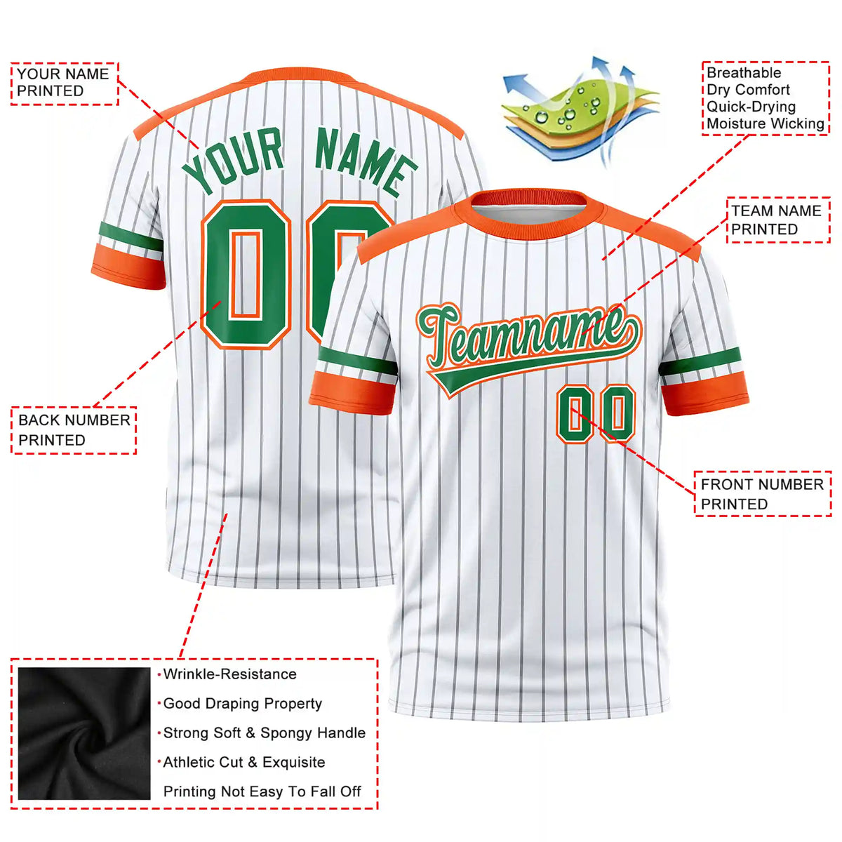 Custom White Gray-Orange Pinstripe Pattern Design Performance T-Shirt