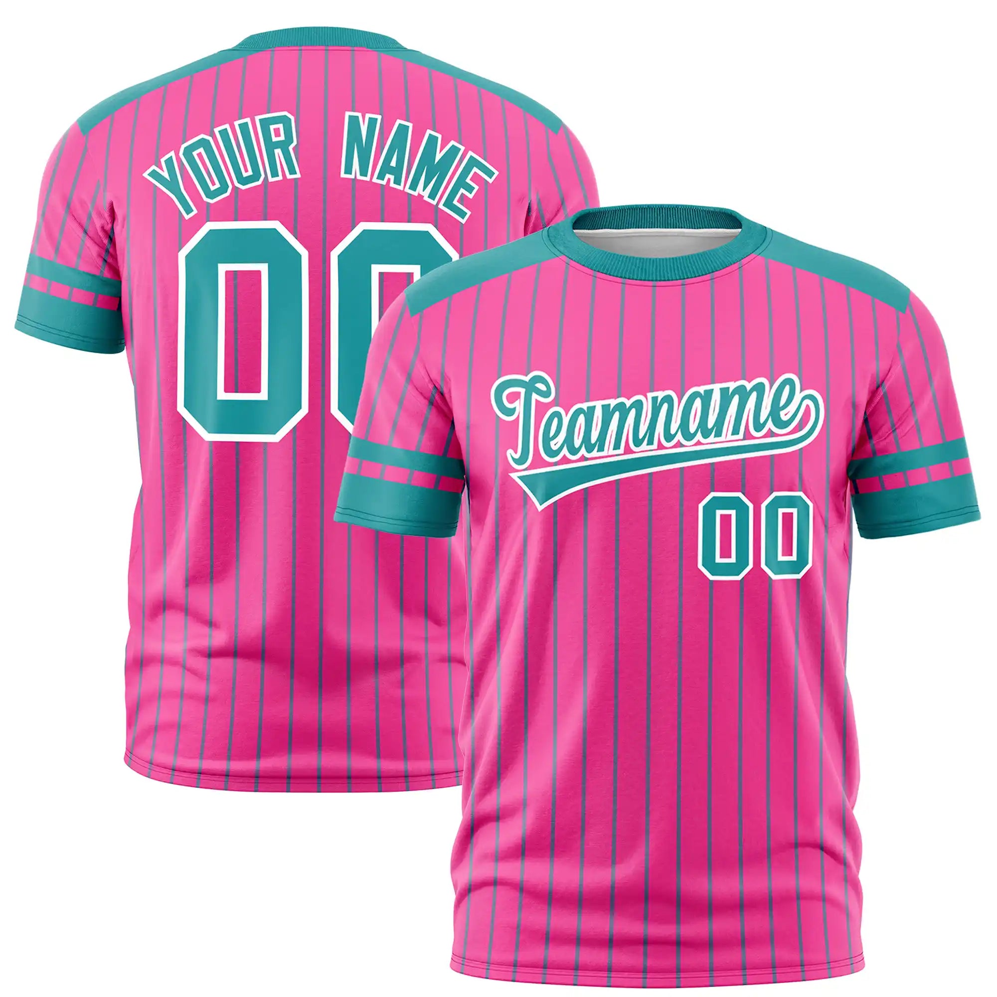 Custom Pink Aqua-Aqua Pinstripe Pattern Design Performance T-Shirt