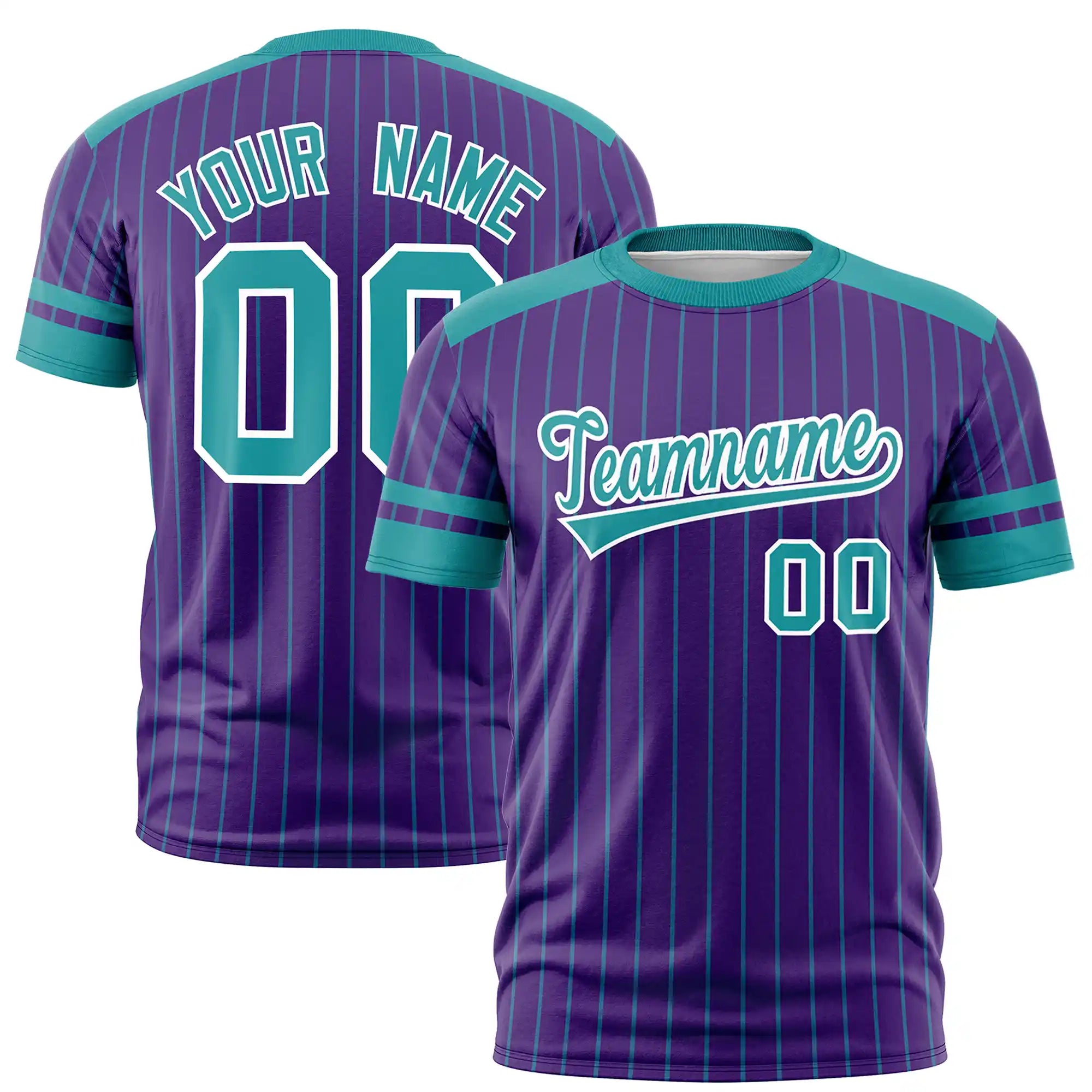 Custom Purple Aqua-Aqua Pinstripe Pattern Design Performance T-Shirt