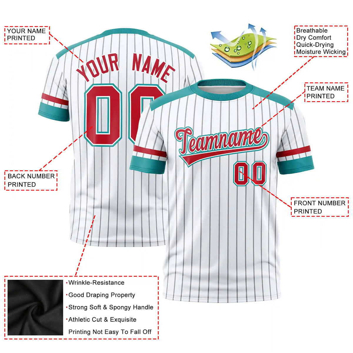 Custom White Gray-Aqua Pinstripe Pattern Design Performance T-Shirt