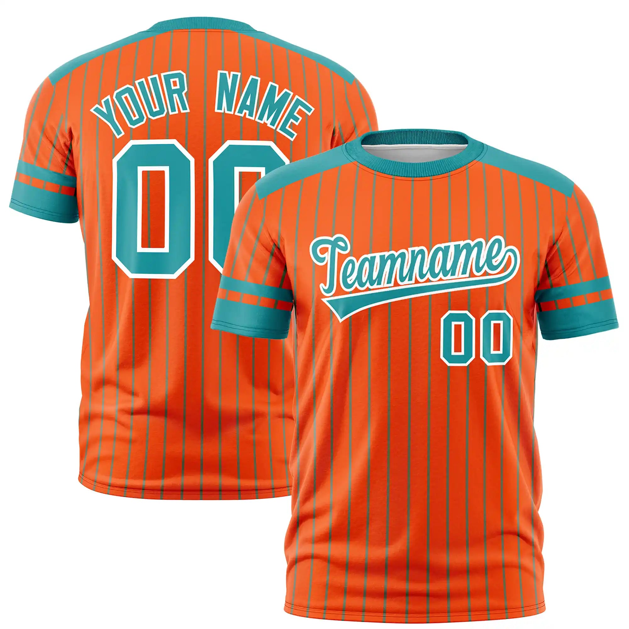 Custom Orange Aqua-Aqua Pinstripe Pattern Design Performance T-Shirt