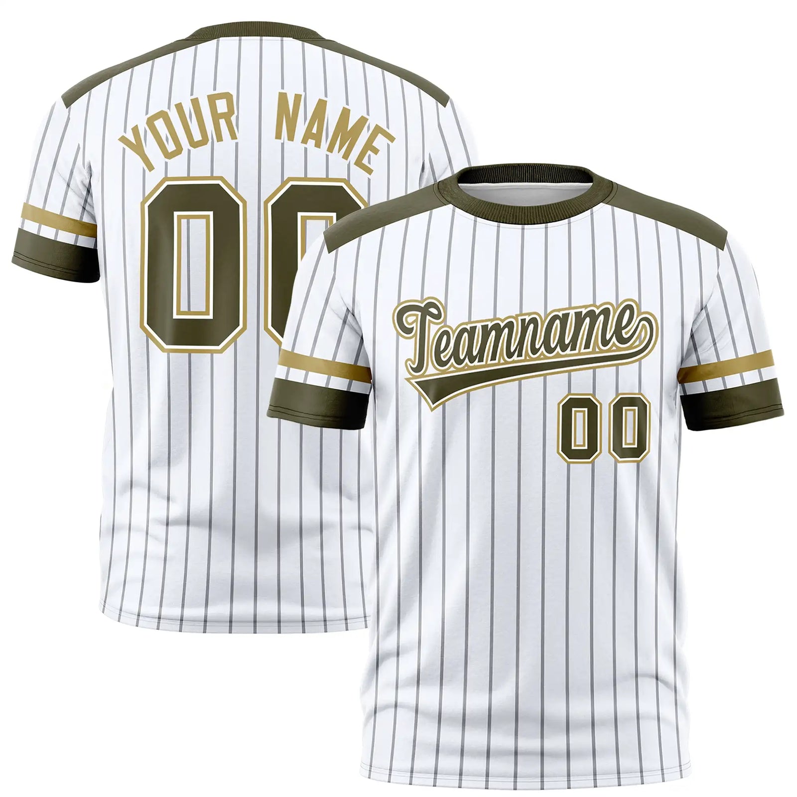 Custom White Gray-Olive Pinstripe Pattern Design Performance T-Shirt