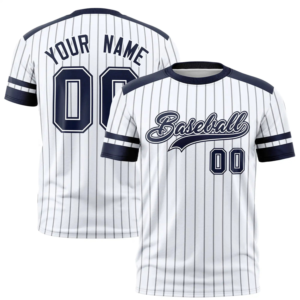 Custom White Gray-Navy Pinstripe Pattern Design Performance T-Shirt
