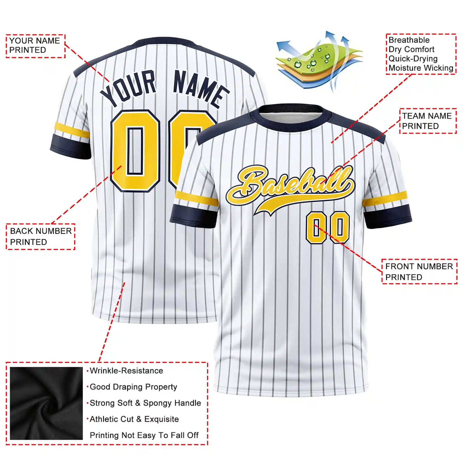 Custom White Gray-Navy Pinstripe Pattern Design Performance T-Shirt