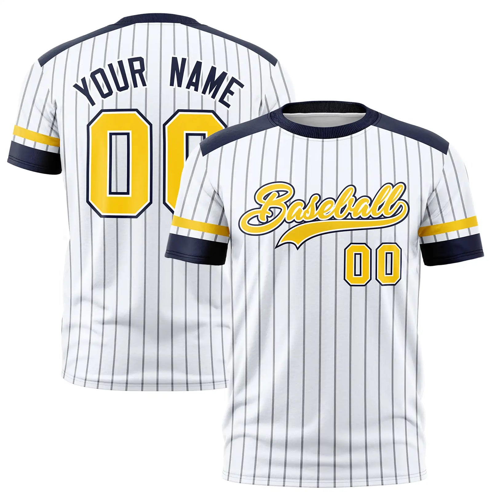 Custom White Gray-Navy Pinstripe Pattern Design Performance T-Shirt