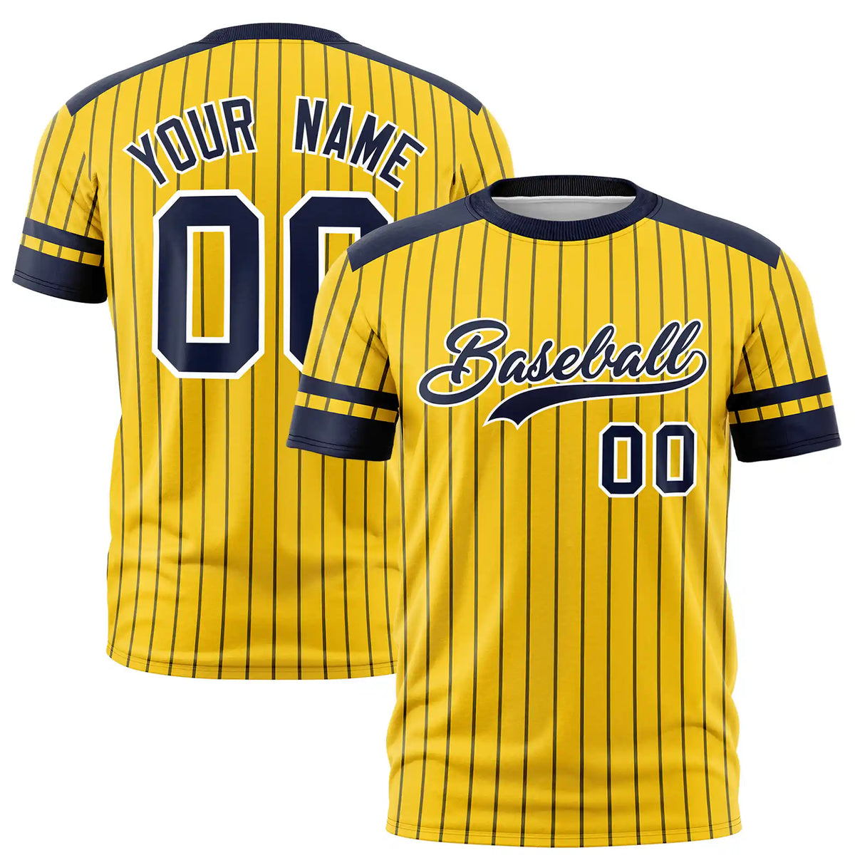 Custom Gold01 Navy-Navy Pinstripe Pattern Design Performance T-Shirt