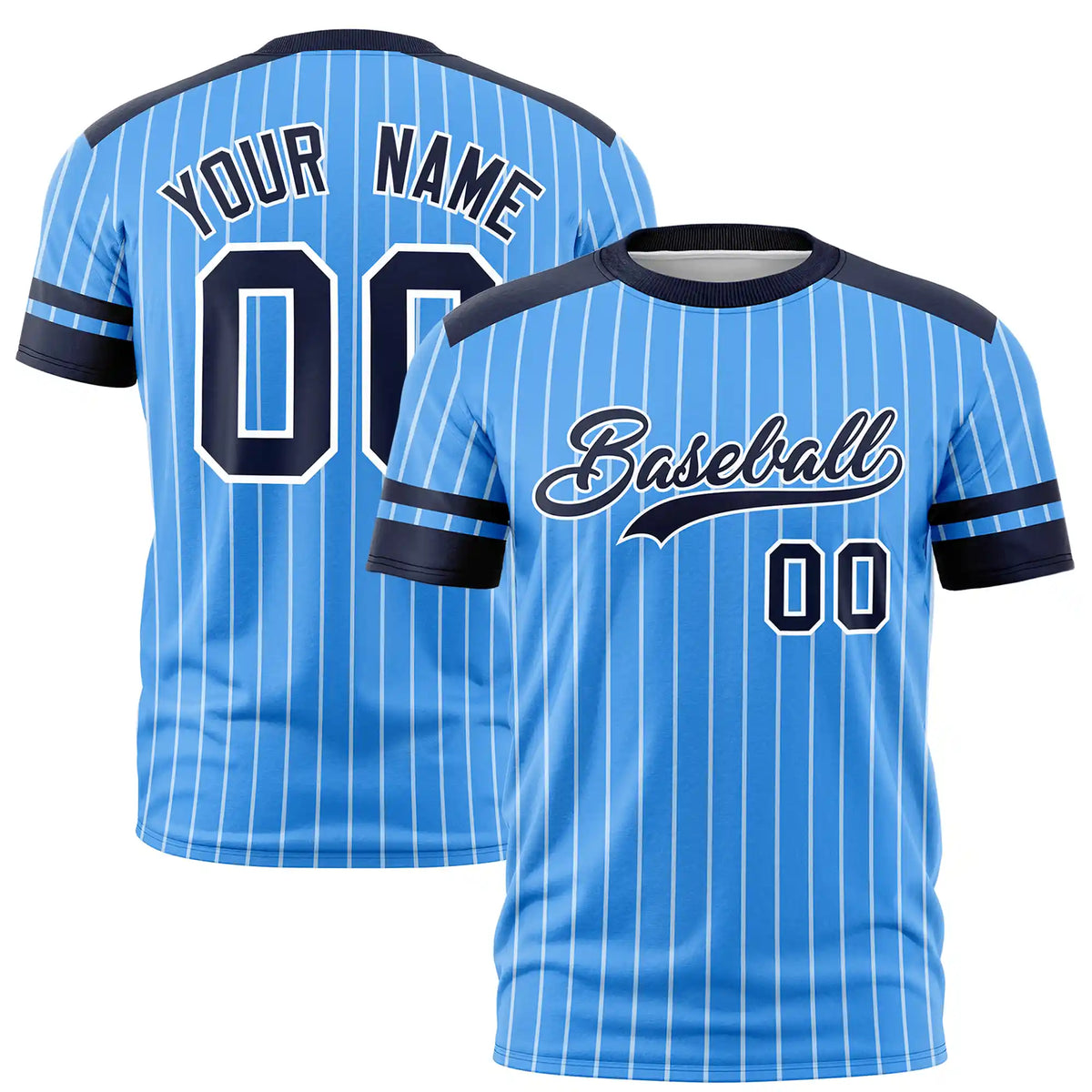 Custom Powder Blue White-Navy Pinstripe Pattern Design Performance T-Shirt