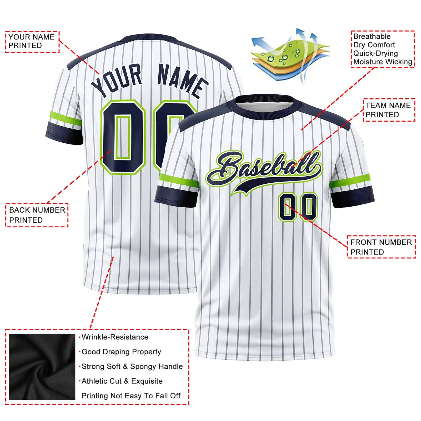 Custom White Gray-Navy Pinstripe Pattern Design Performance T-Shirt