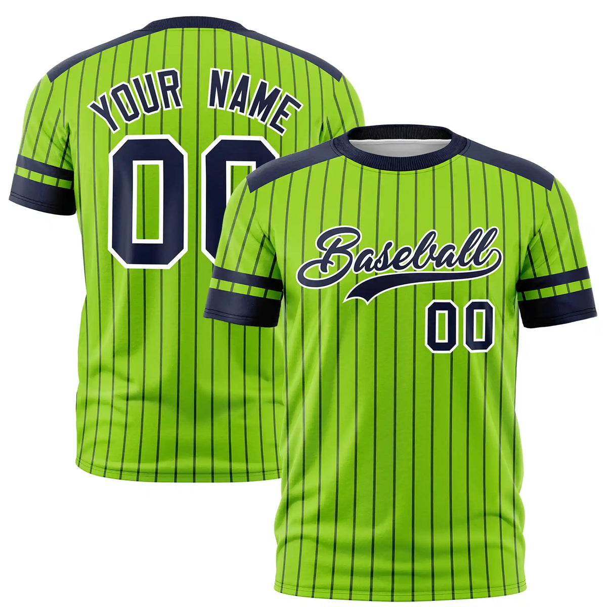 Custom Neon Green Navy Pinstripe Pattern Design Performance T-Shirt