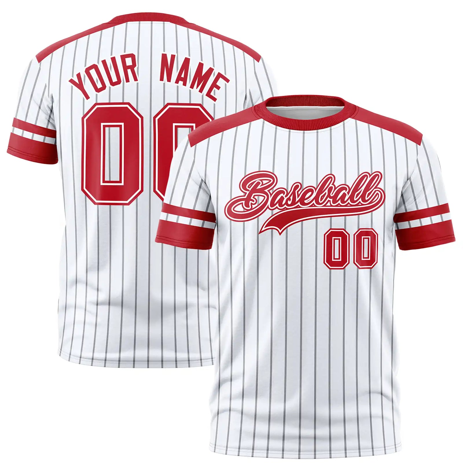 Custom White Gray-Red Pinstripe Pattern Design Performance T-Shirt