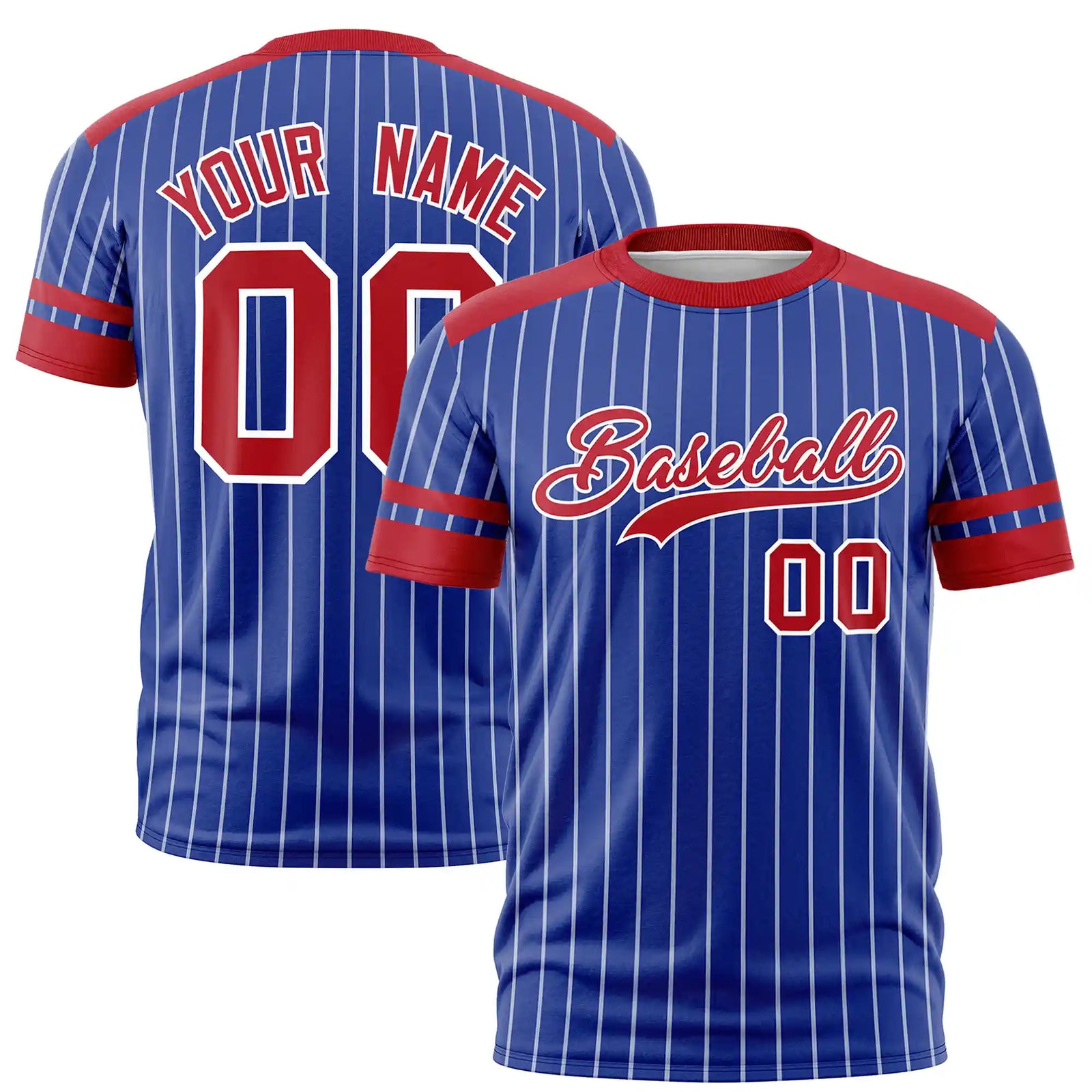 Custom Royal Blue White-Red Pinstripe Pattern Design Performance T-Shirt