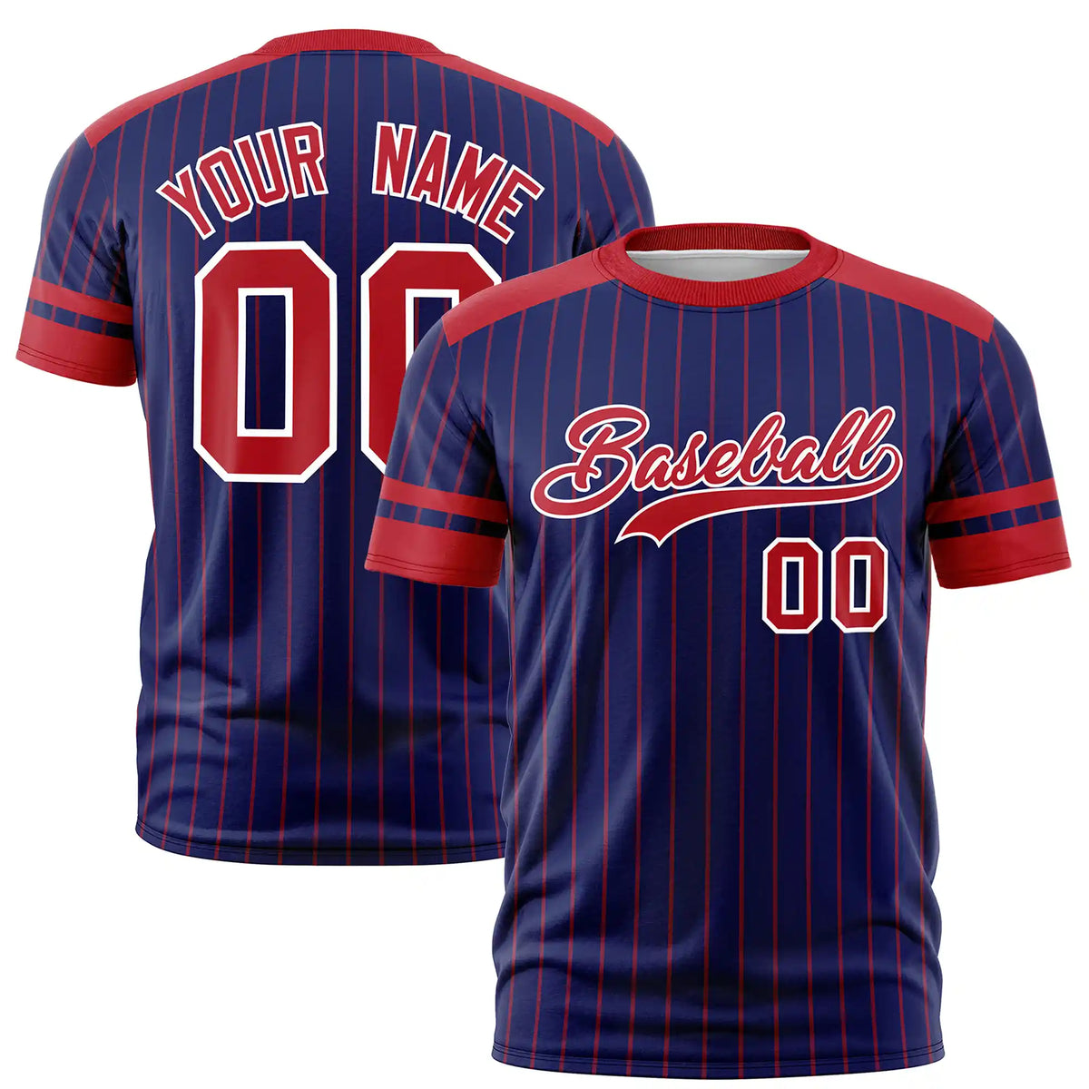 Custom Royal Blue Red-Red Pinstripe Pattern Design Performance T-Shirt