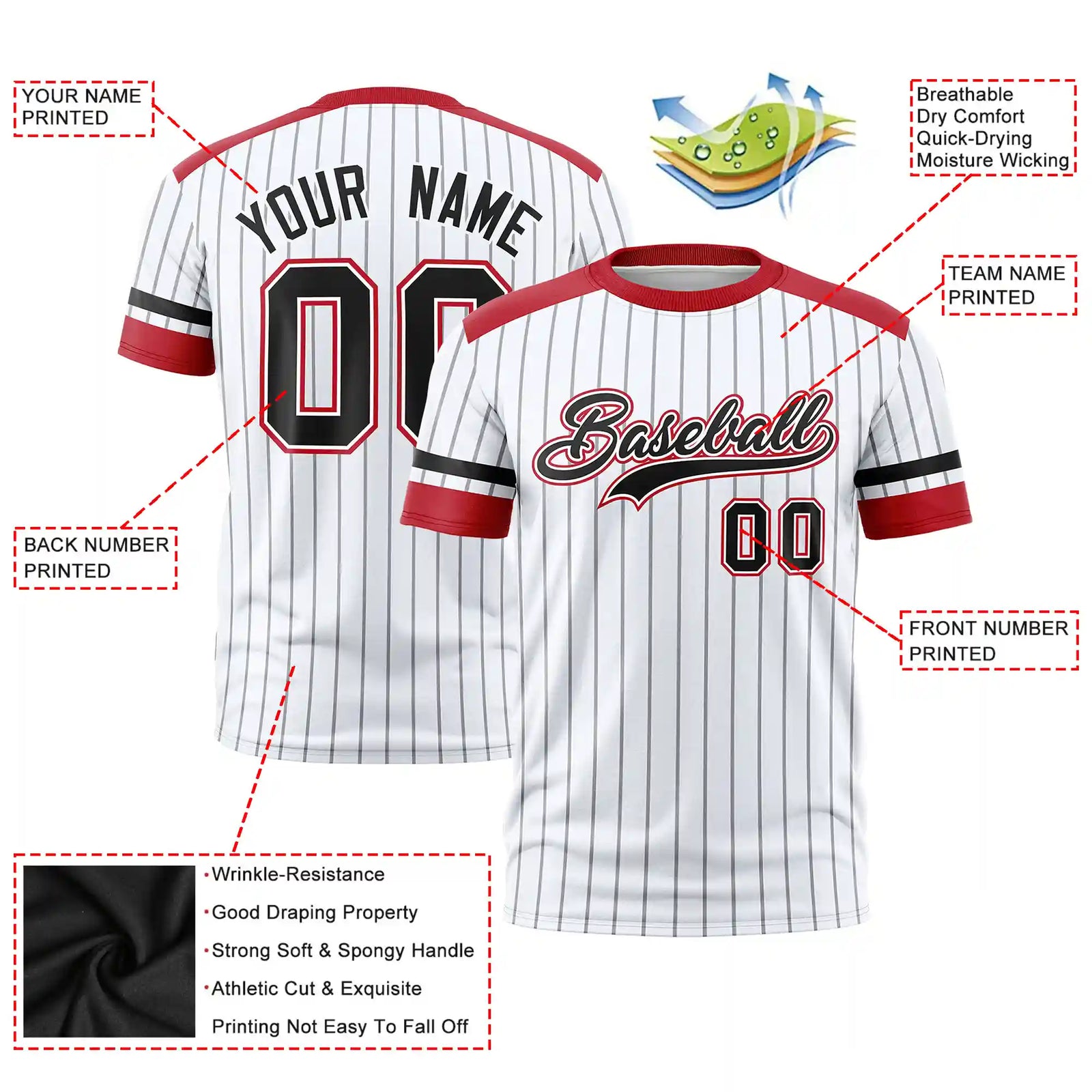 Custom White Gray-Red Pinstripe Pattern Design Performance T-Shirt