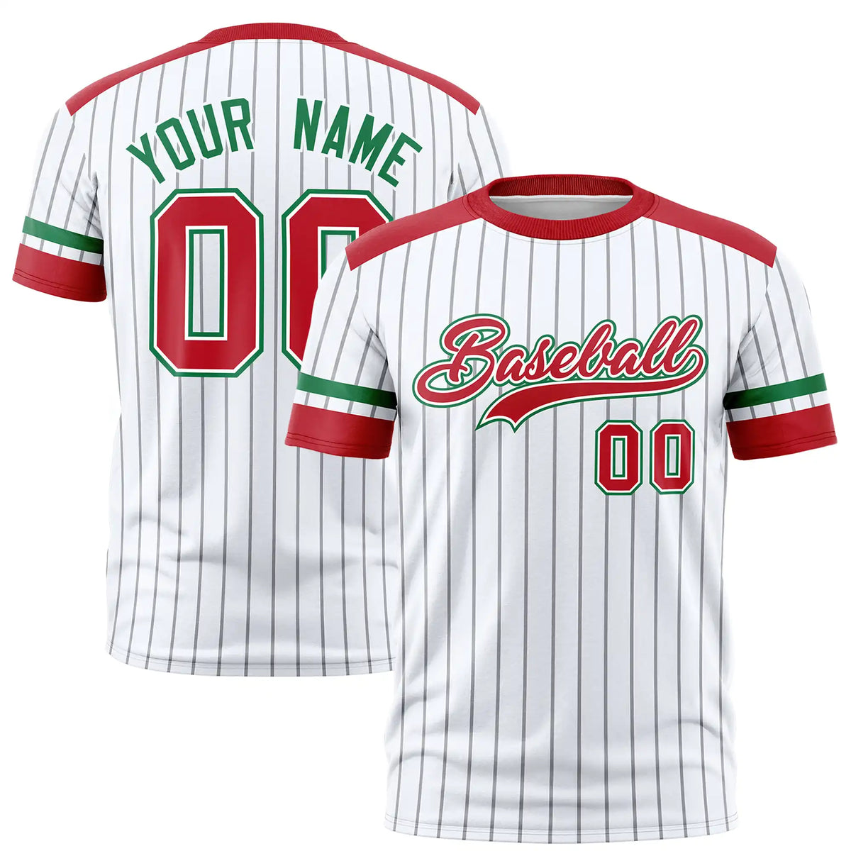 Custom White Gray-Red Pinstripe Pattern Design Performance T-Shirt