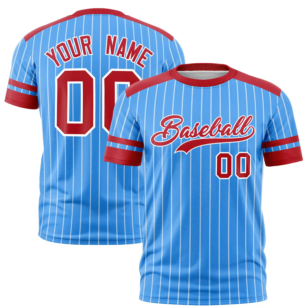 Custom Powder Blue White-Red Pinstripe Pattern Design Performance T-Shirt