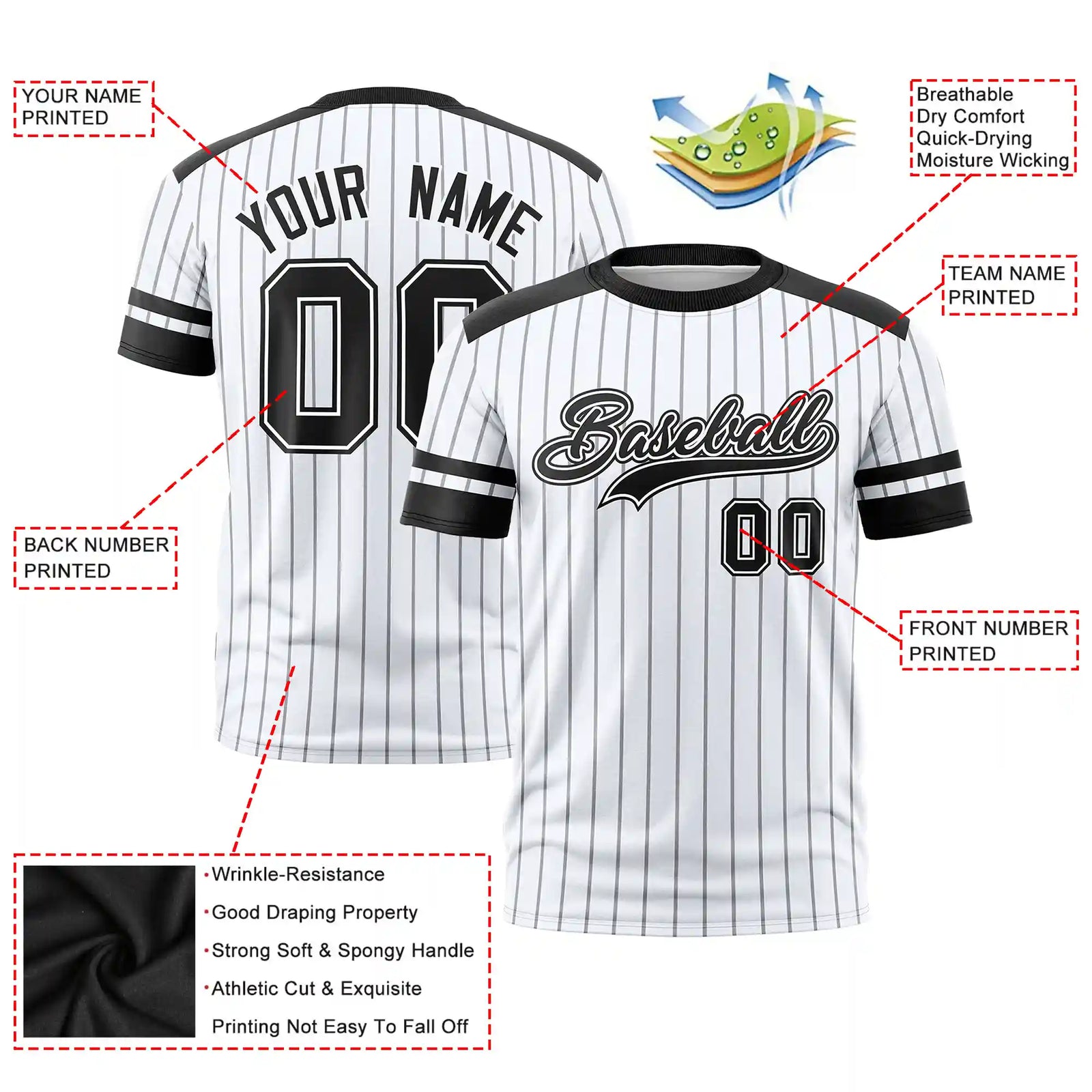 Custom White Gray-Black Pinstripe Pattern Design Performance T-Shirt
