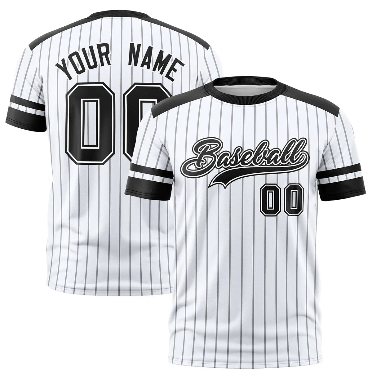 Custom White Gray-Black Pinstripe Pattern Design Performance T-Shirt