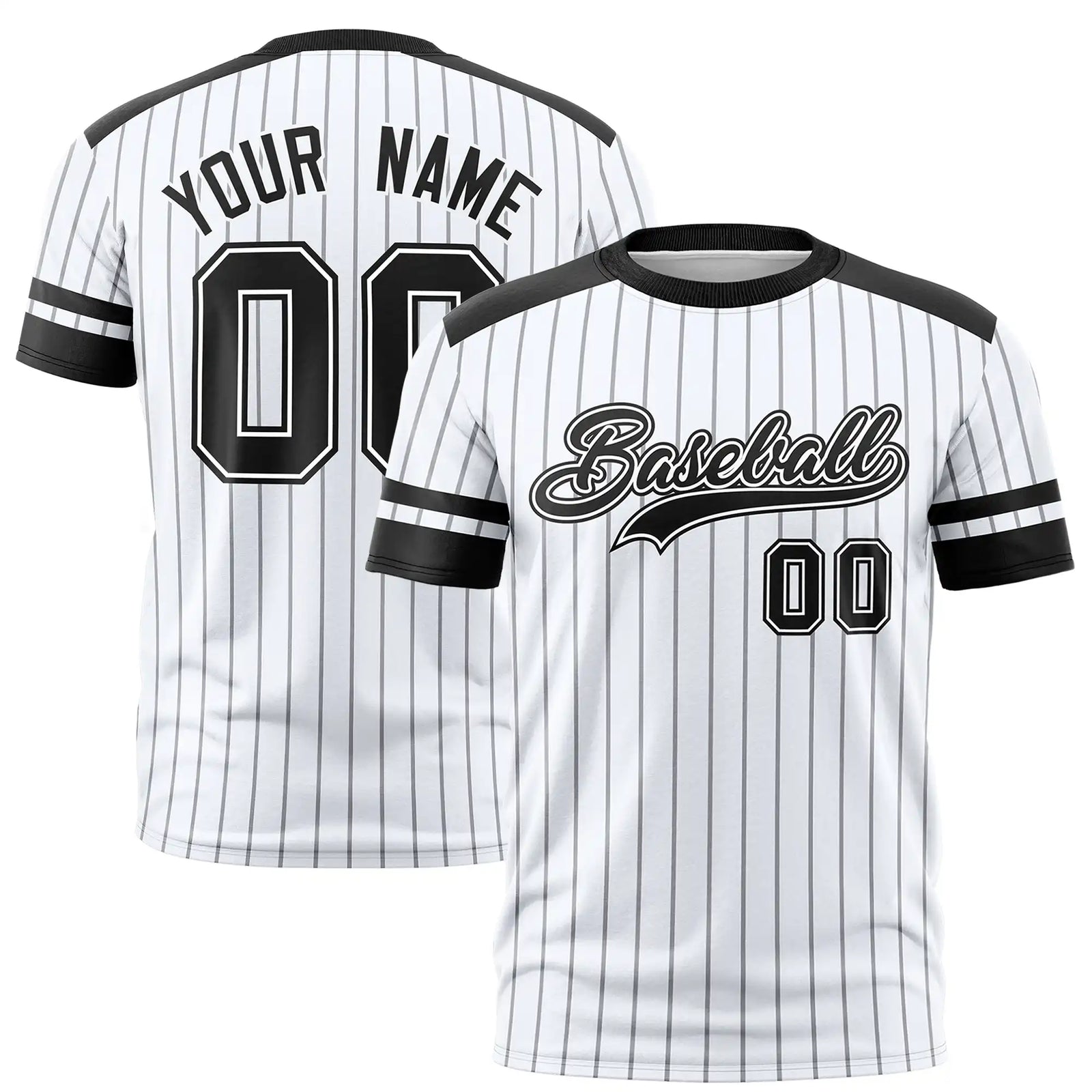 Custom White Gray-Black Pinstripe Pattern Design Performance T-Shirt