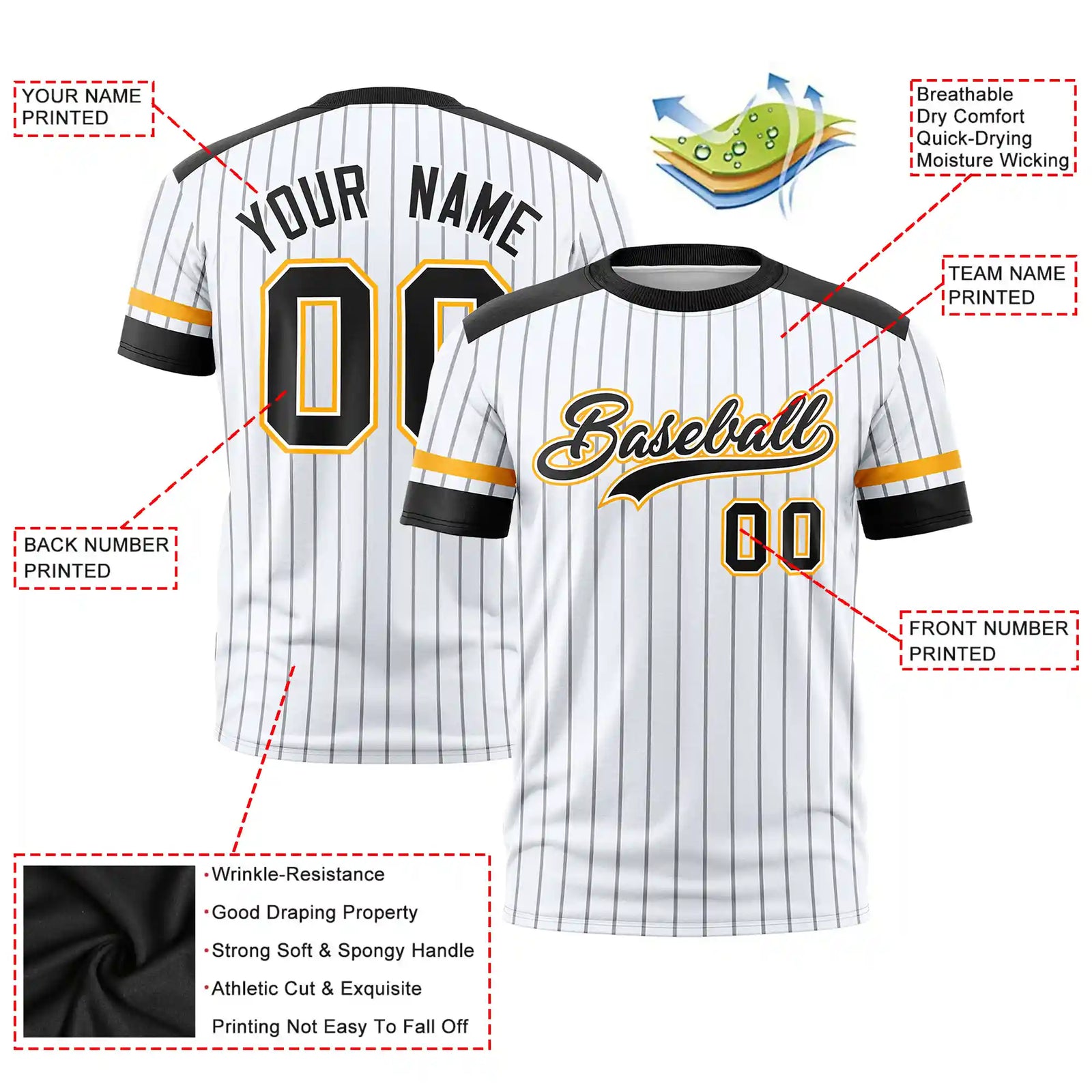 Custom White Gray-Black Pinstripe Pattern Design Performance T-Shirt