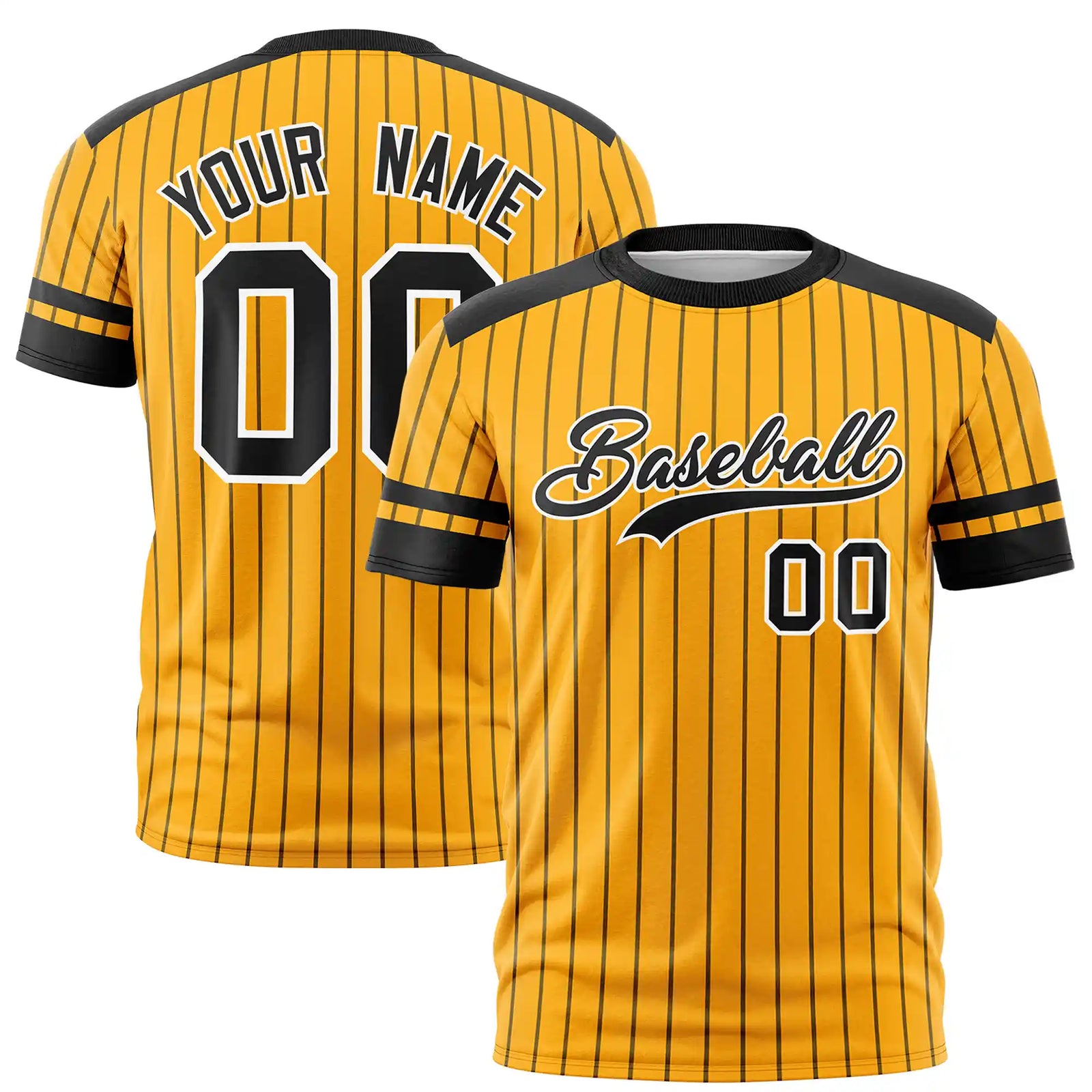 Custom Yellow Black-White Pinstripe Pattern Design Performance T-Shirt