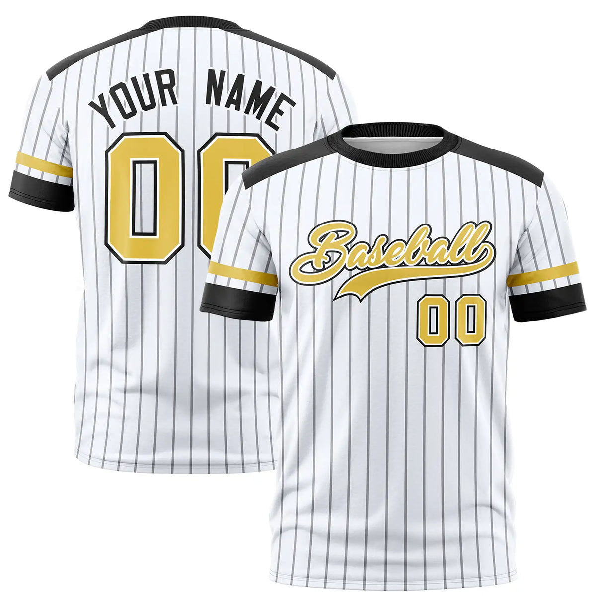 Custom White Black-Old Gold Pinstripe Pattern Design Performance T-Shirt