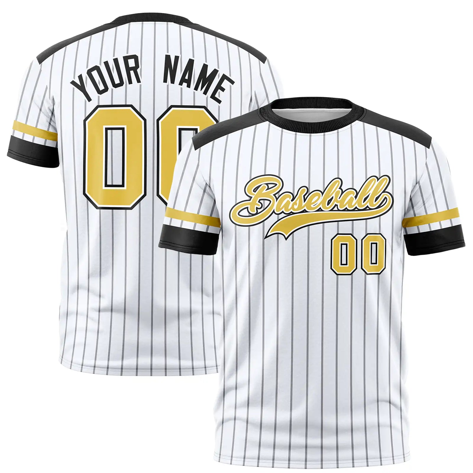 Custom White Black-Old Gold Pinstripe Pattern Design Performance T-Shirt