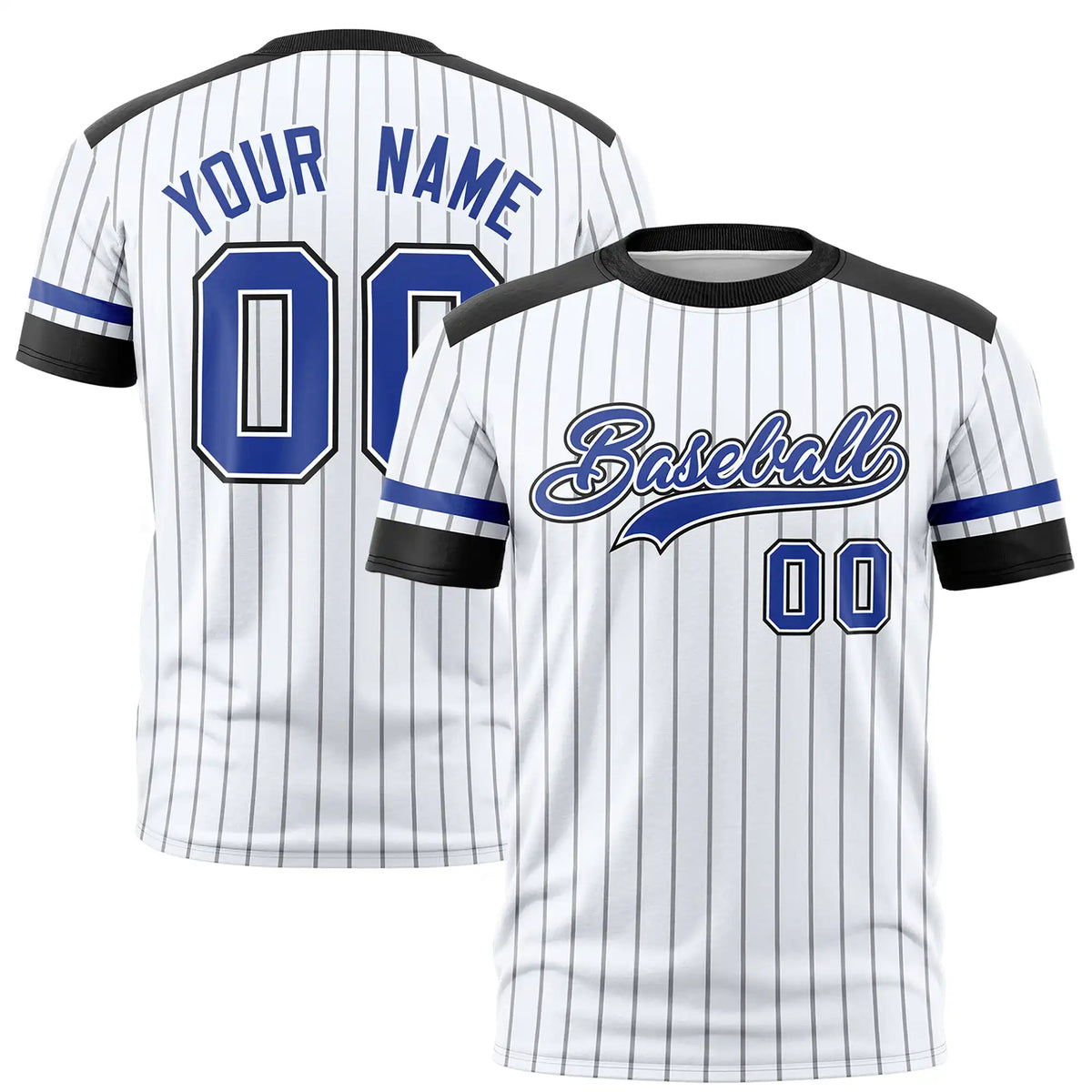 Custom White Black-Royal Blue Pinstripe Pattern Design Performance T-Shirt