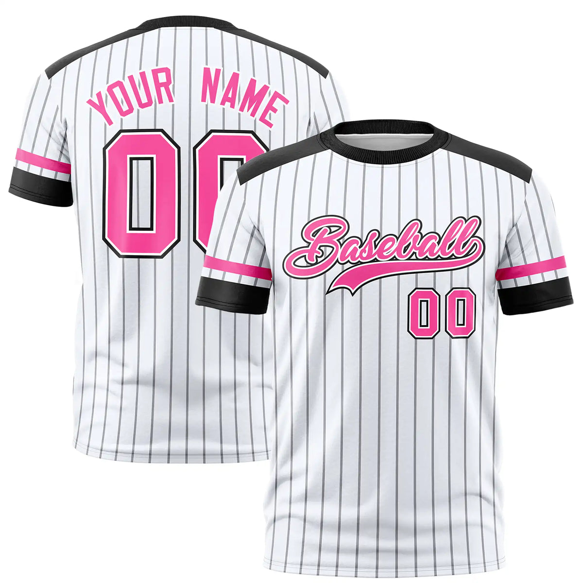 Custom White Black-Pink Pinstripe Pattern Design Performance T-Shirt