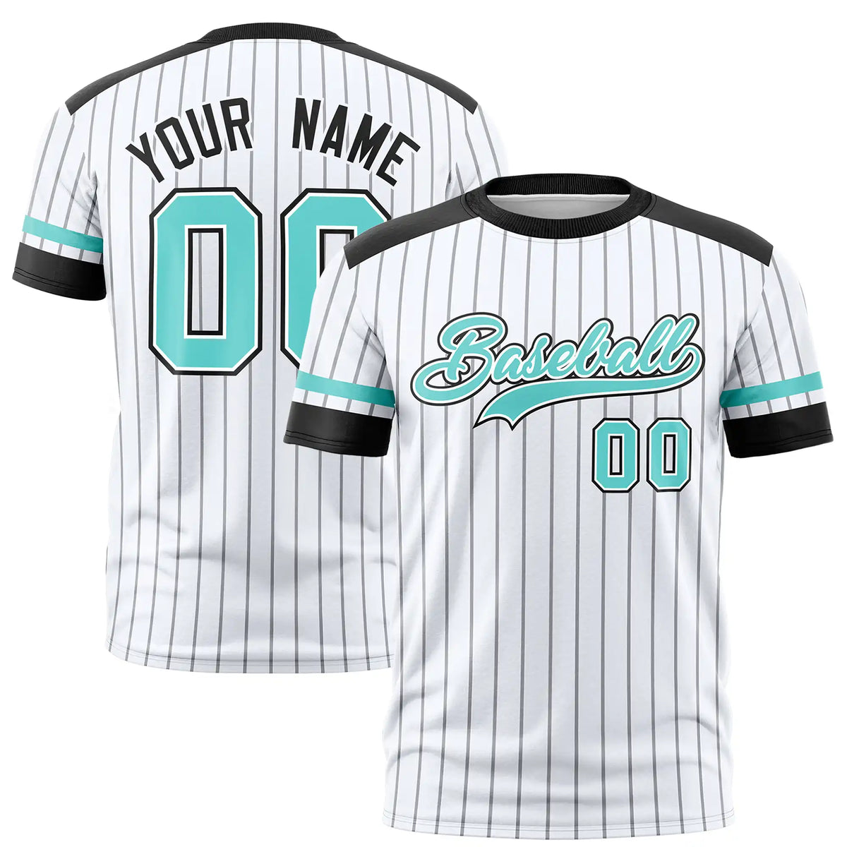 Custom White Black-Aqua Pinstripe Pattern Design Performance T-Shirt