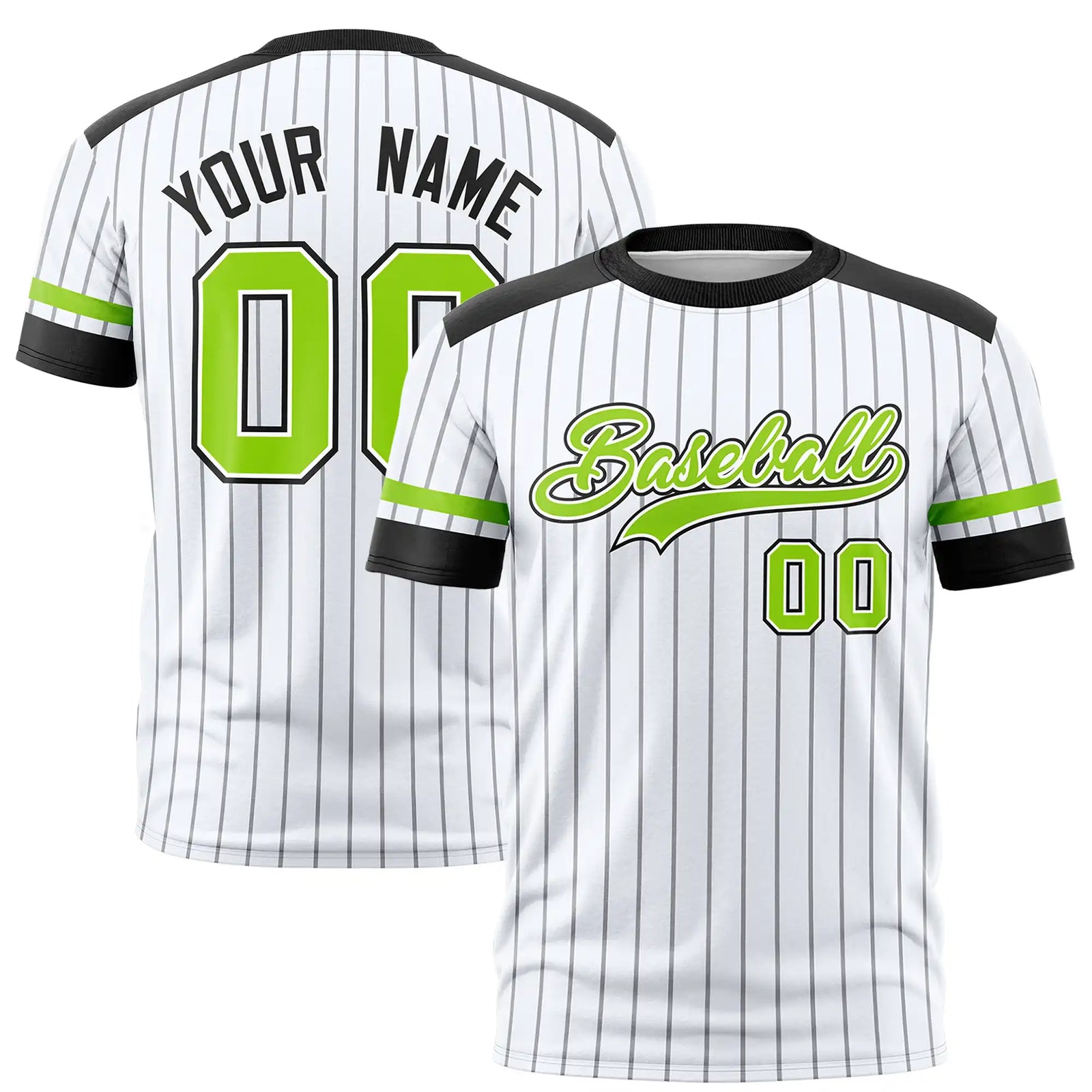 Custom White Black-Neon Green Pinstripe Pattern Design Performance T-Shirt